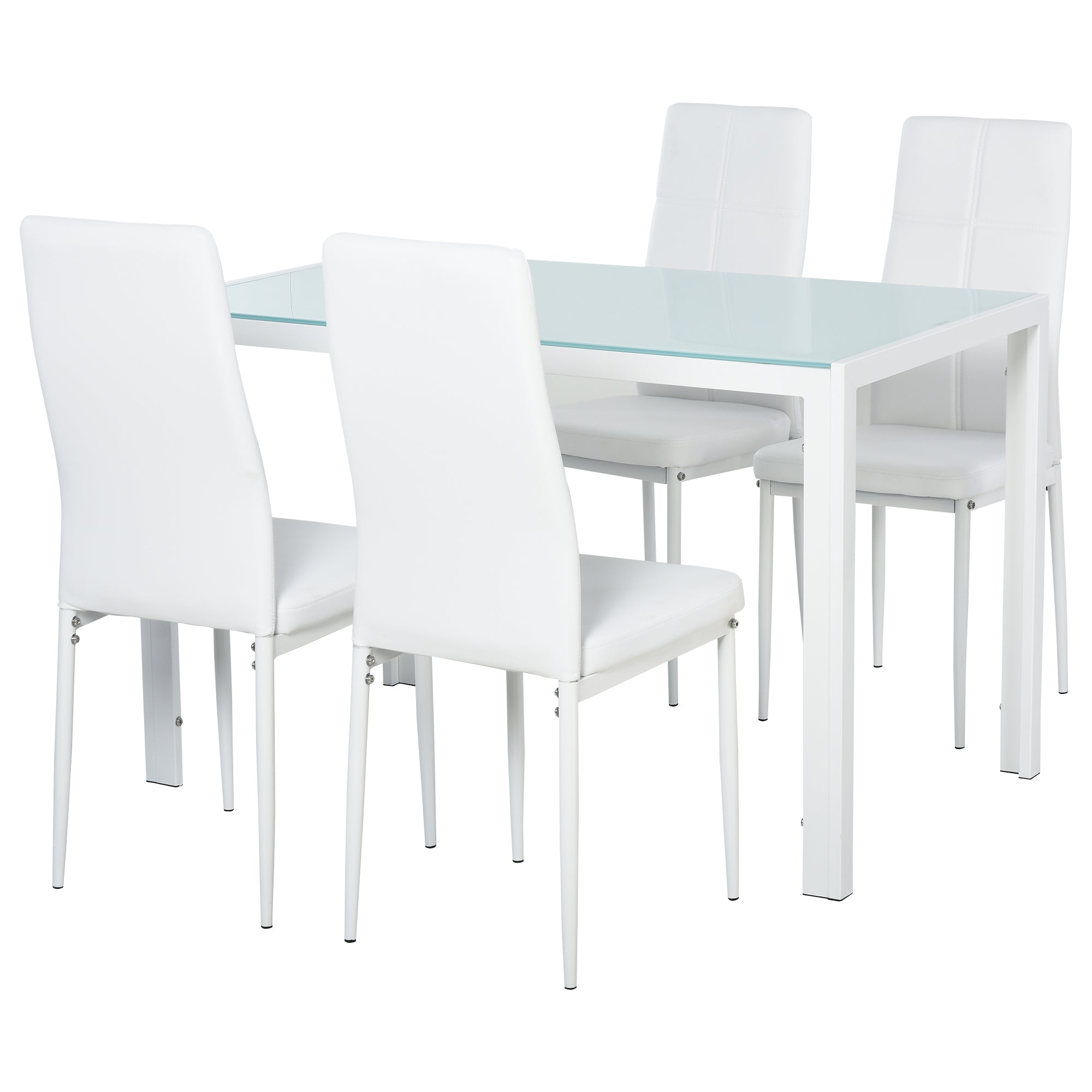 5-Piece Glass Dining Table Set - White Metal Frame-DECOROLALA