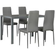 5-Piece Glass Kitchen Table & Chairs, Grey Metal Faux Leather Dining Set-DECOROLALA