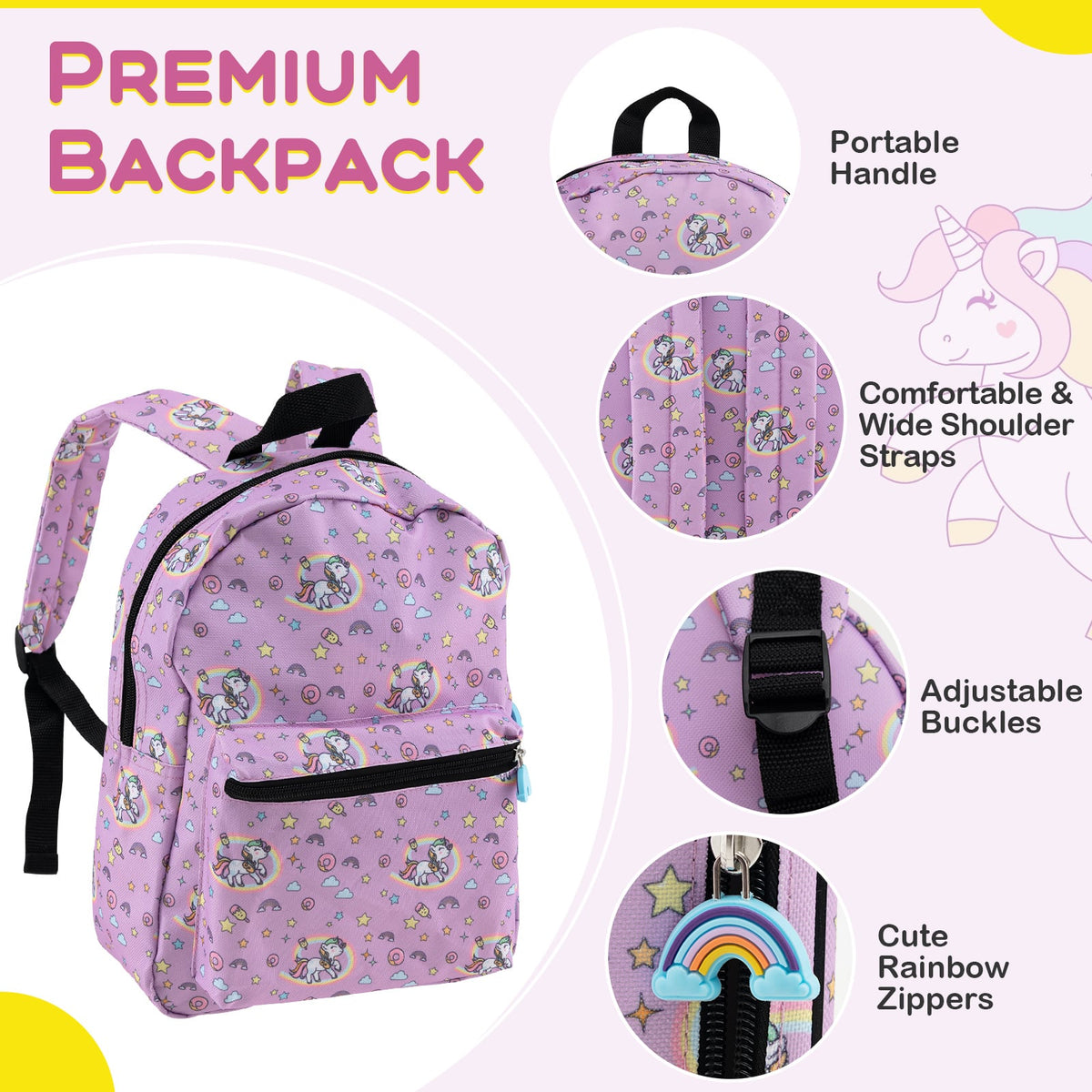 5 Piece Kids Luggage Set with Backpack Neck Pillow Name Tag Lunch Bag-Hot Pink-Kids Suitcases-DECOROLALA