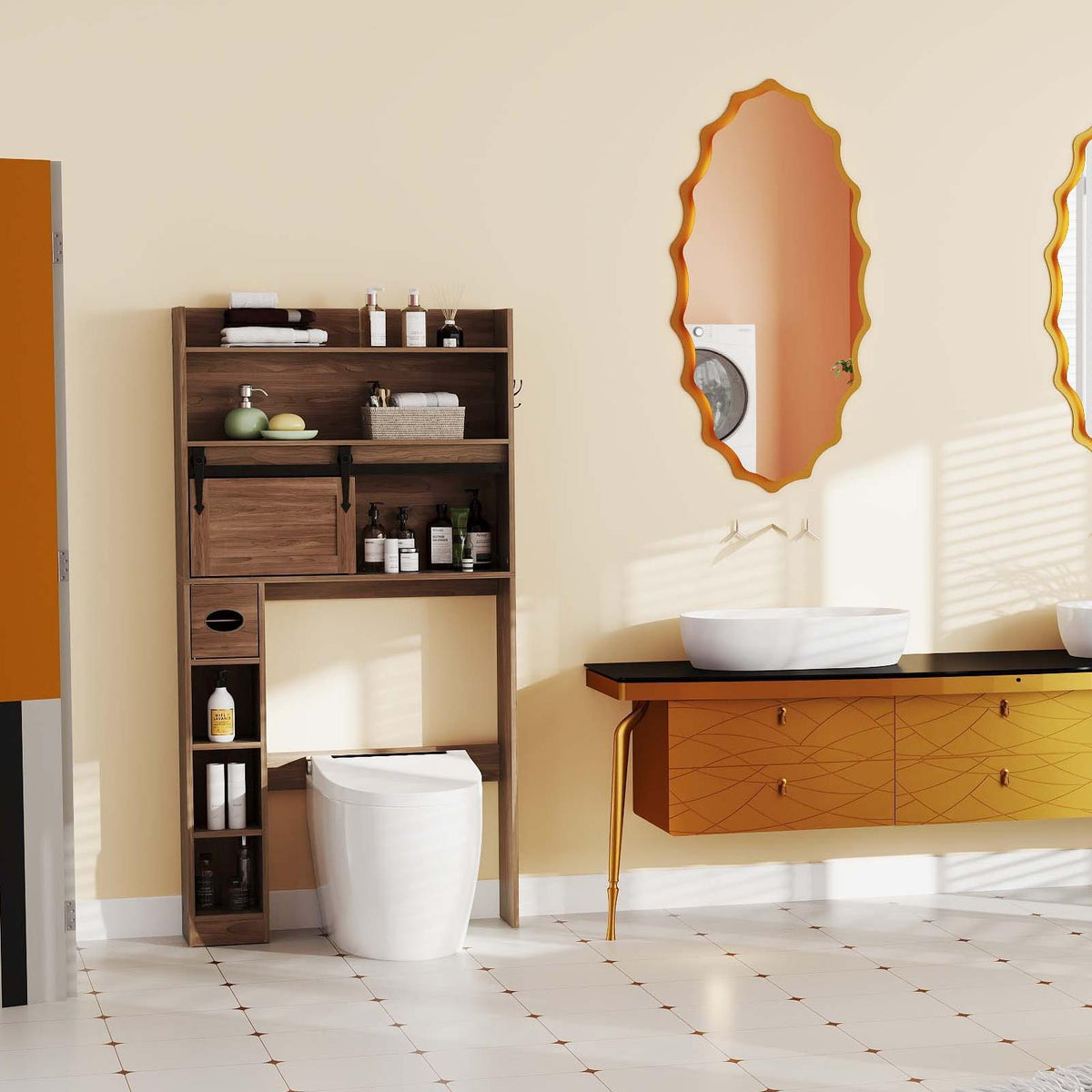 5-Piece Modern Bathroom Suite with Smart Toilet and Dryer-Floor Cabinets-DECOROLALA