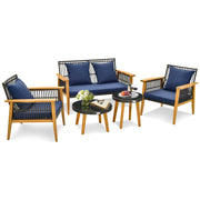 5 Piece Outdoor Conversation Set with 2 Coffee Tables for Backyard Poolside-Navy-Patio Conversation Sets-DECOROLALA