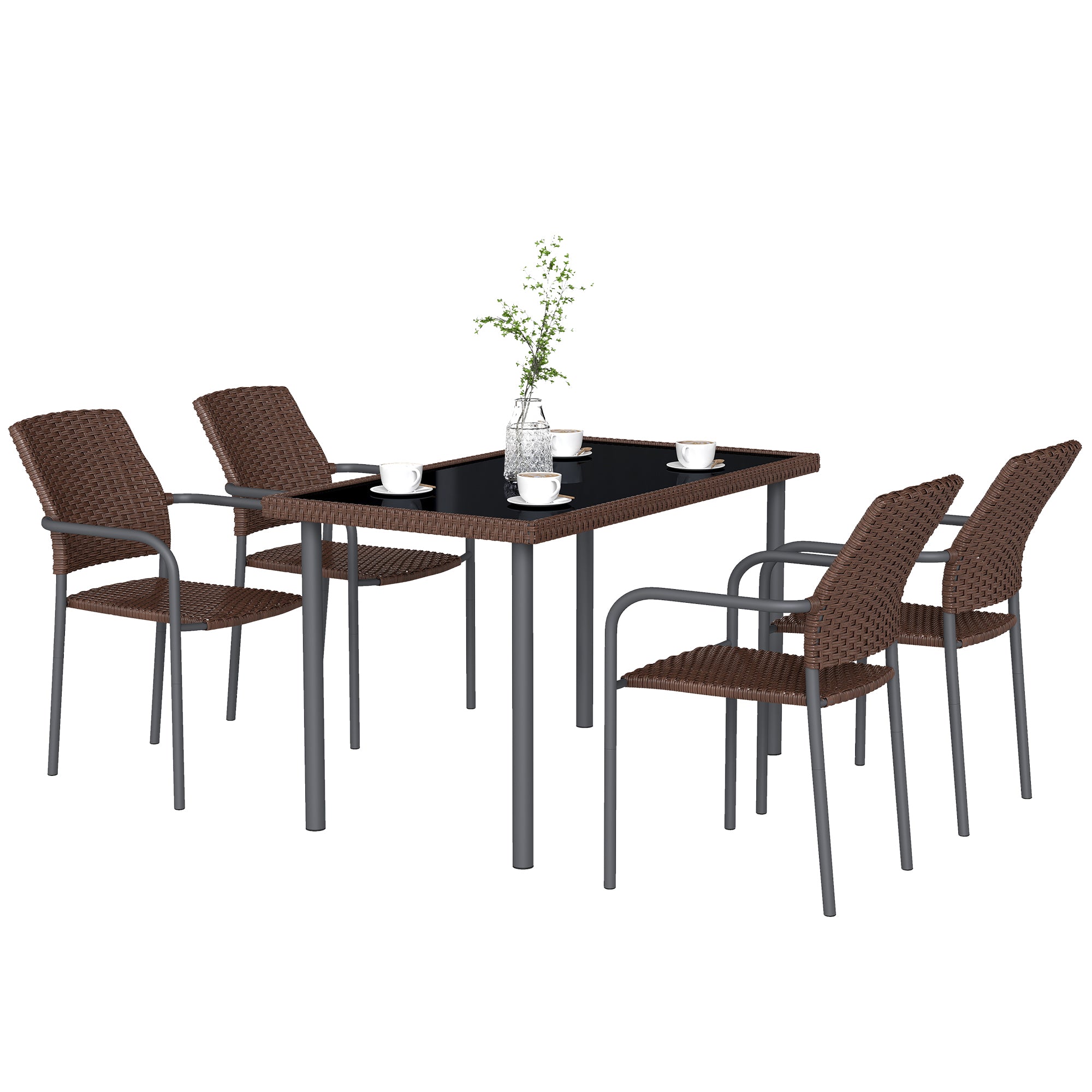 5-Piece Outdoor Dining Set - Brown PE Wicker Rattan-DECOROLALA