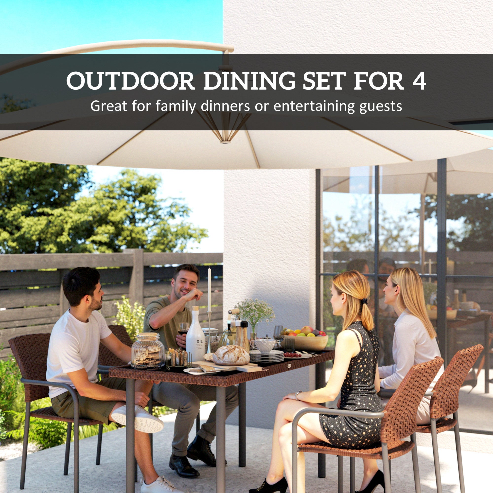 5-Piece Outdoor Dining Set - Brown PE Wicker Rattan-DECOROLALA