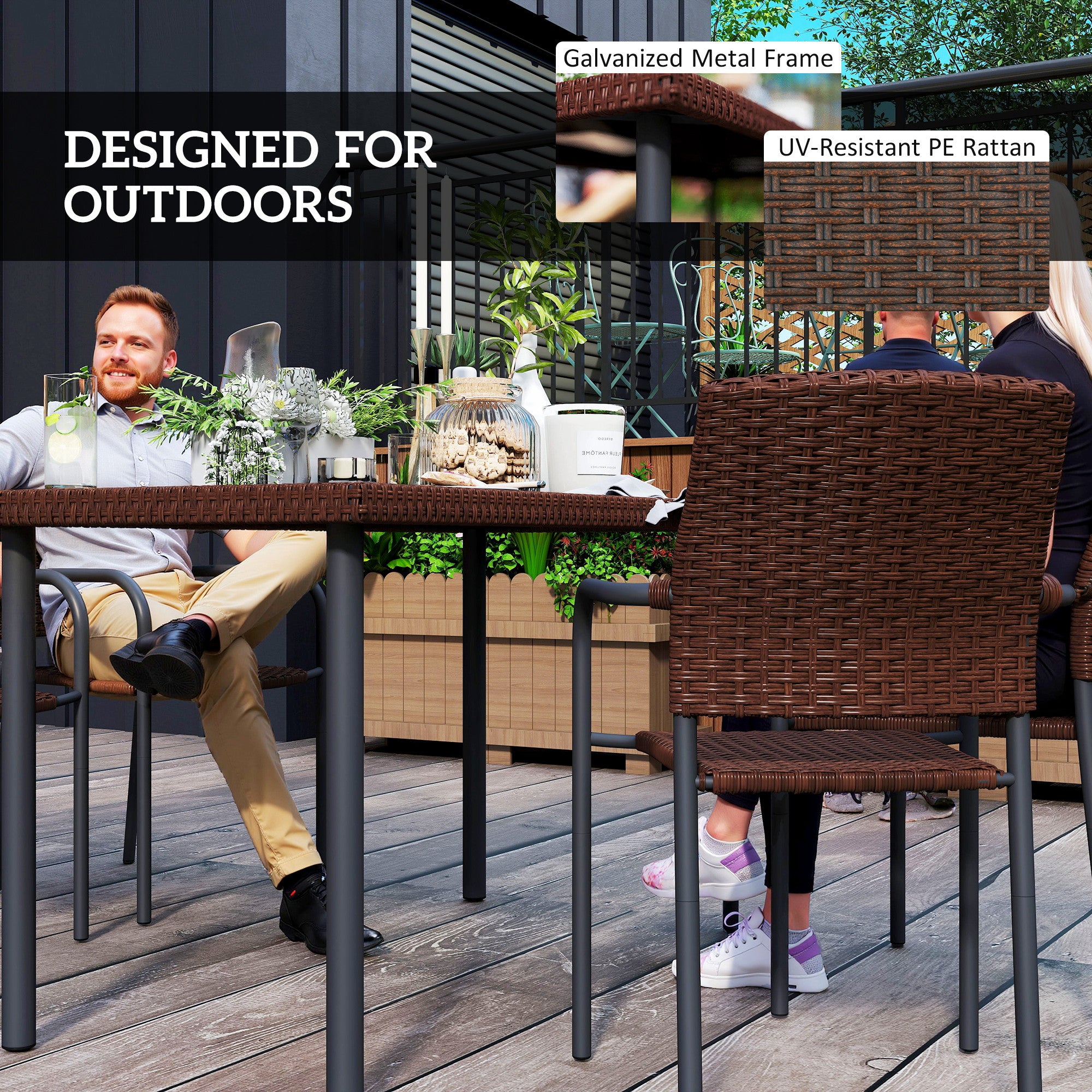 5-Piece Outdoor Dining Set - Brown PE Wicker Rattan-DECOROLALA