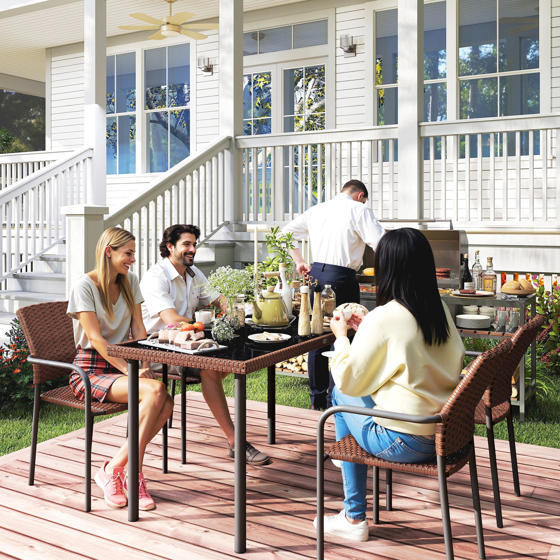 5-Piece Outdoor Dining Set - Brown PE Wicker Rattan-DECOROLALA