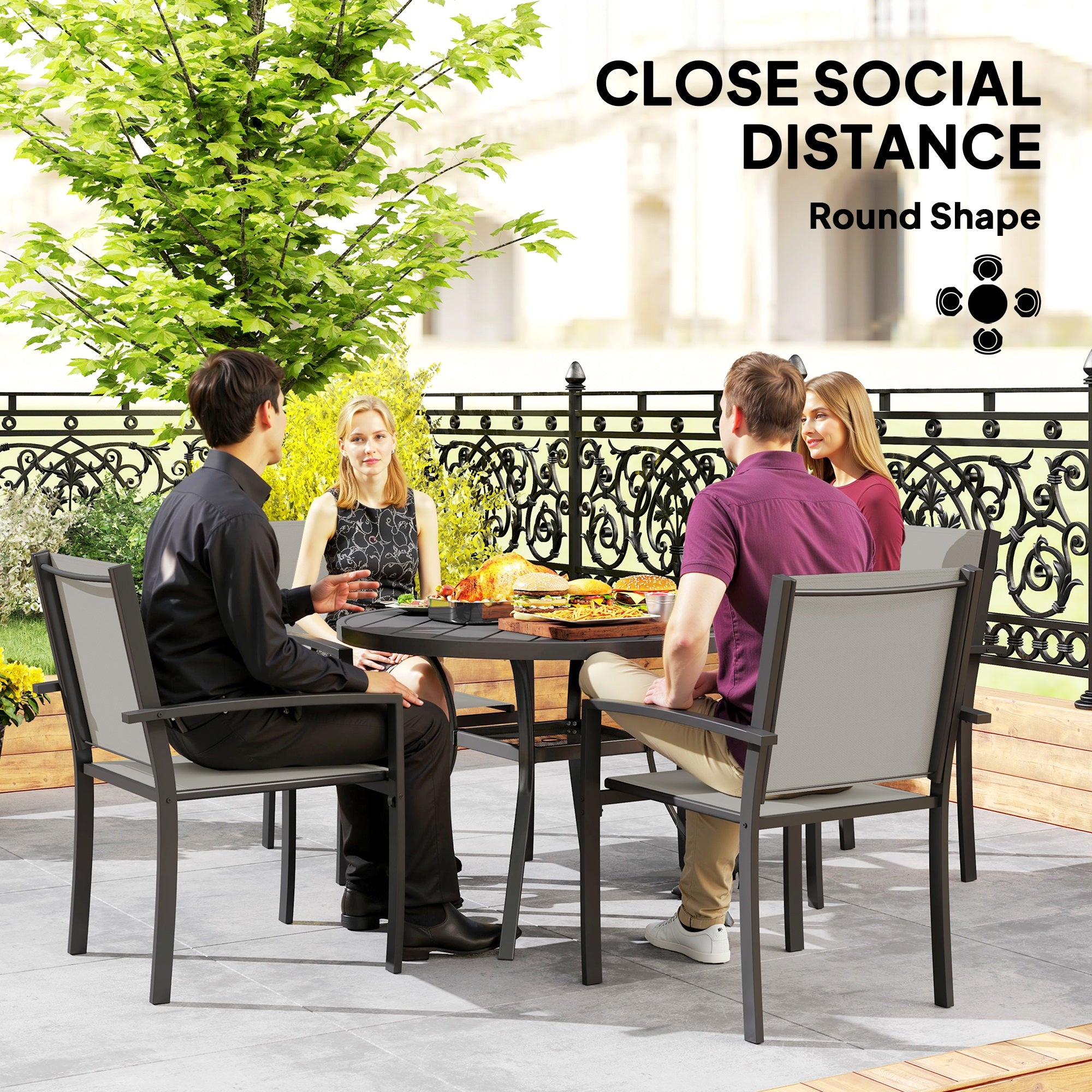 5-Piece Outdoor Dining Set - Round Table & 4 Chairs Grey-DECOROLALA