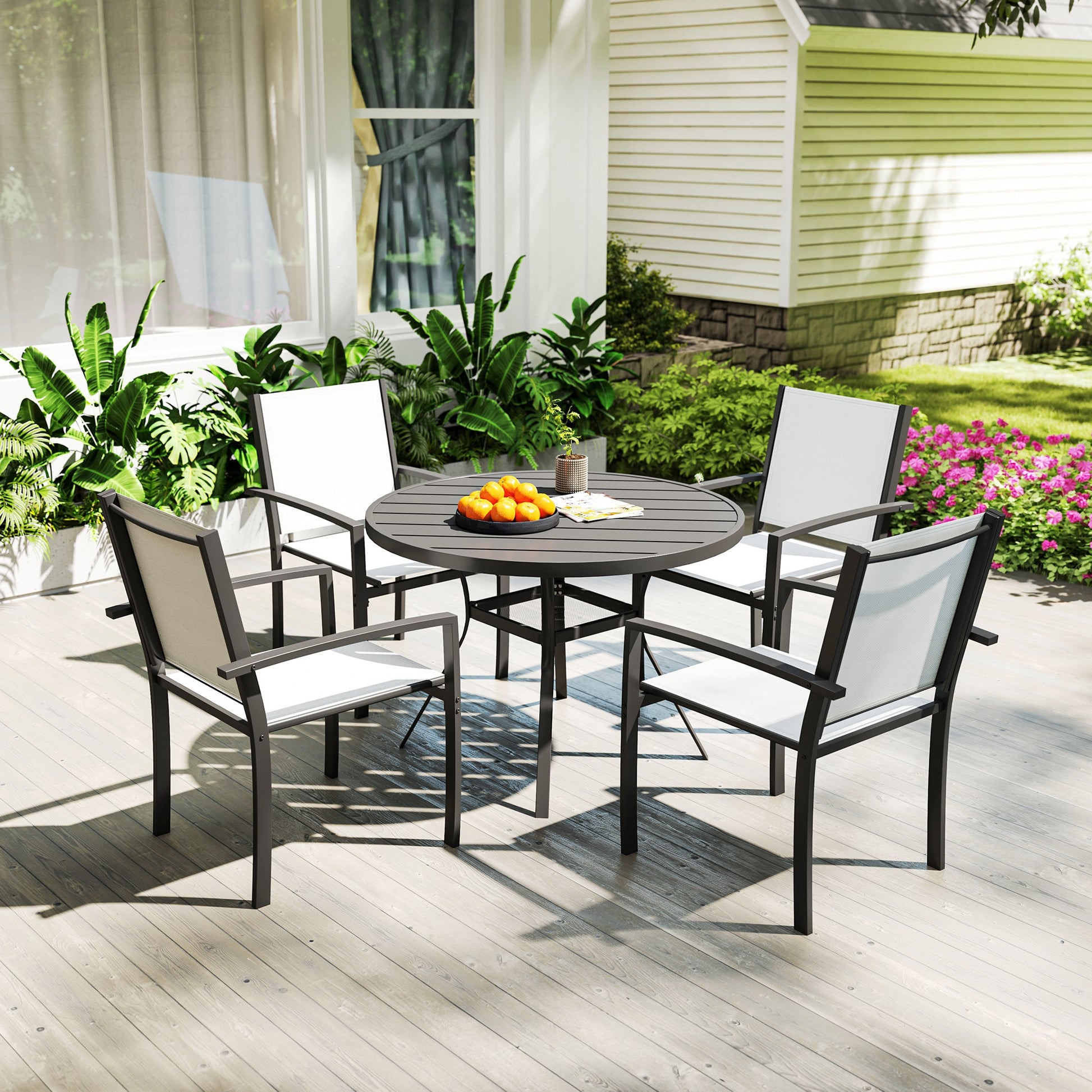 5-Piece Outdoor Dining Set - Round Table & 4 Chairs Grey-DECOROLALA