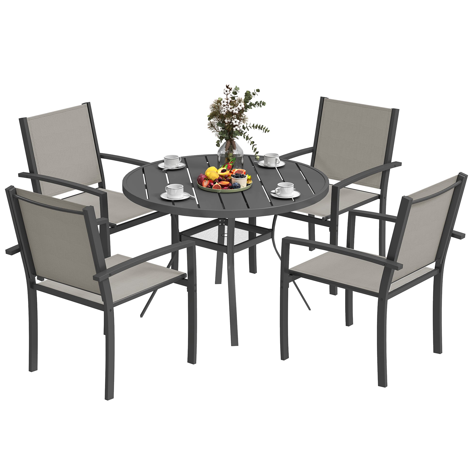 5-Piece Outdoor Dining Set - Round Table & 4 Chairs Grey-DECOROLALA