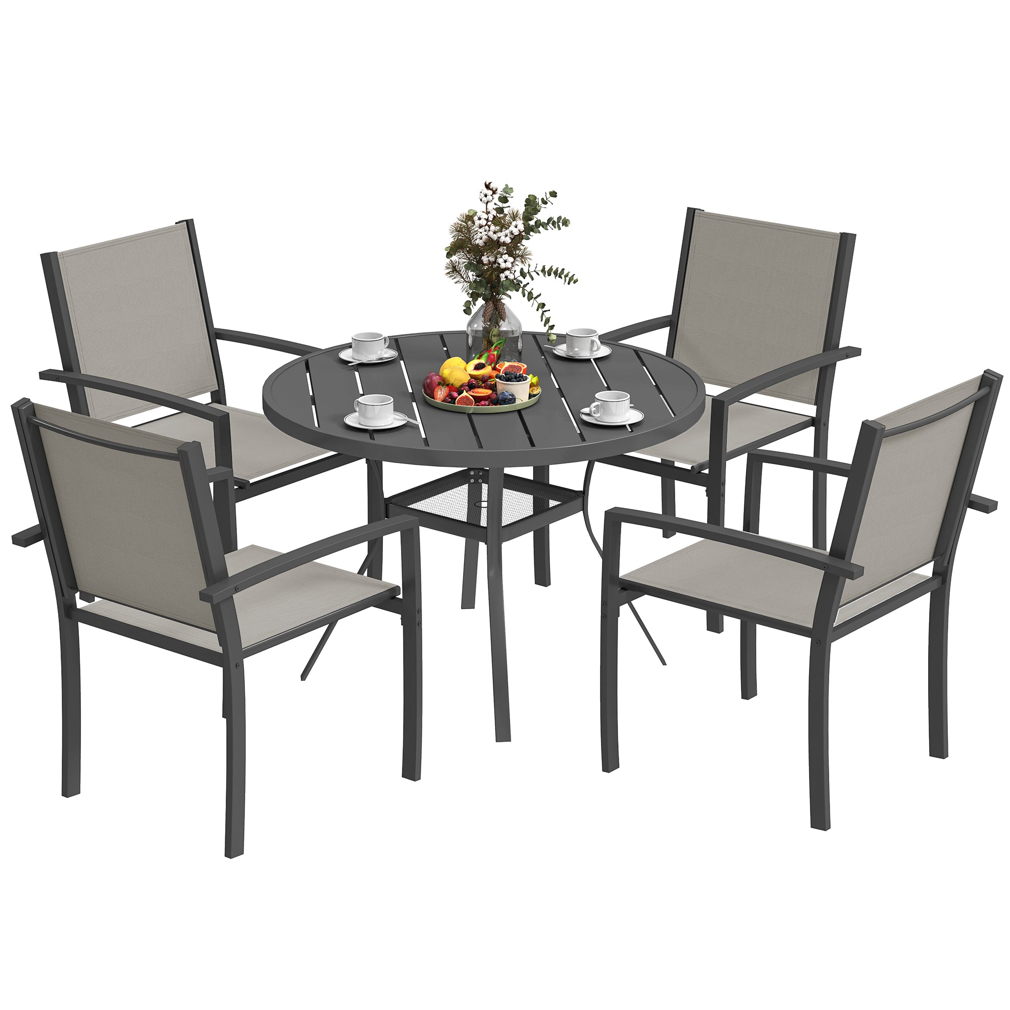 5-Piece Outdoor Dining Set - Round Table & 4 Chairs Grey-DECOROLALA