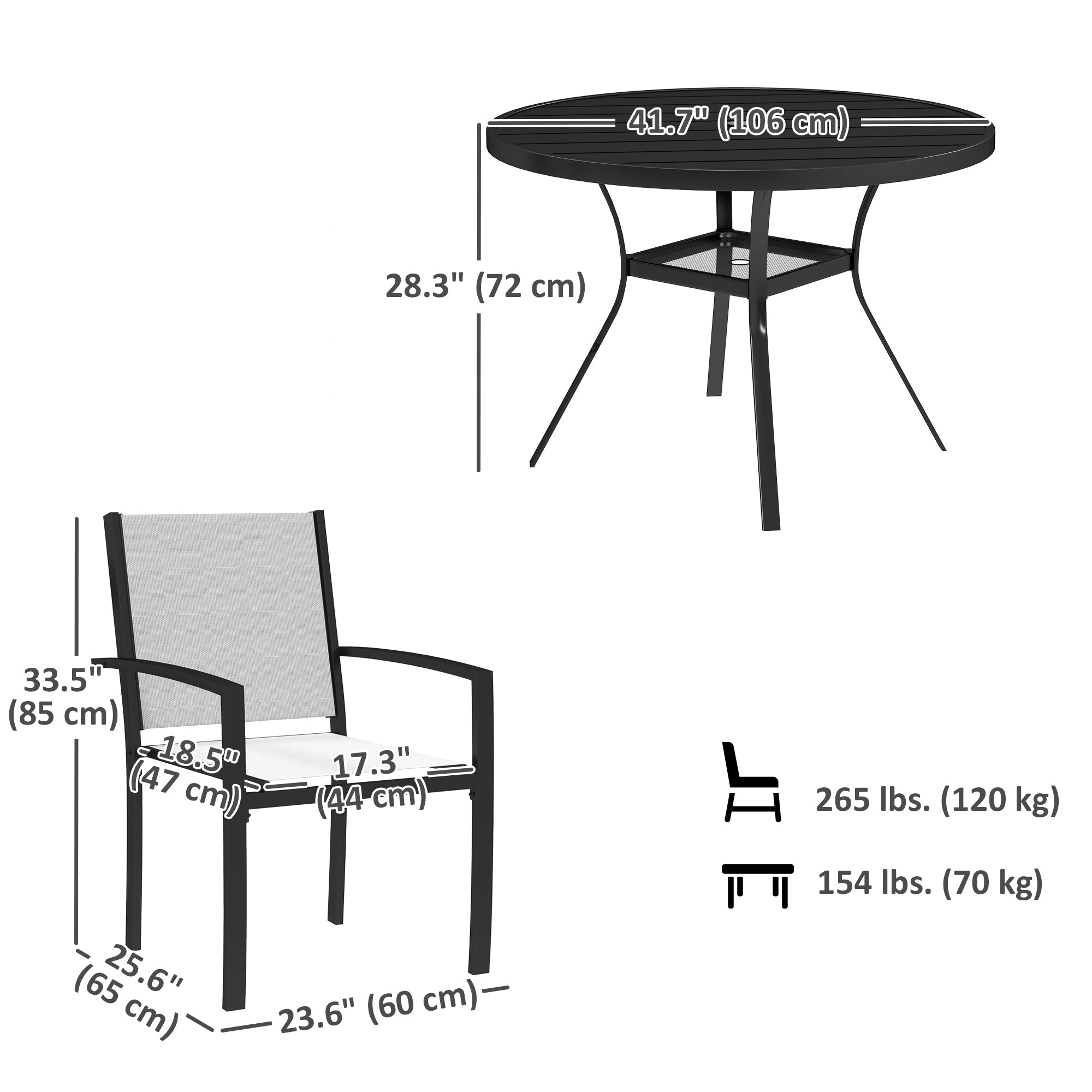 5-Piece Outdoor Dining Set - Round Table & 4 Chairs Grey-DECOROLALA