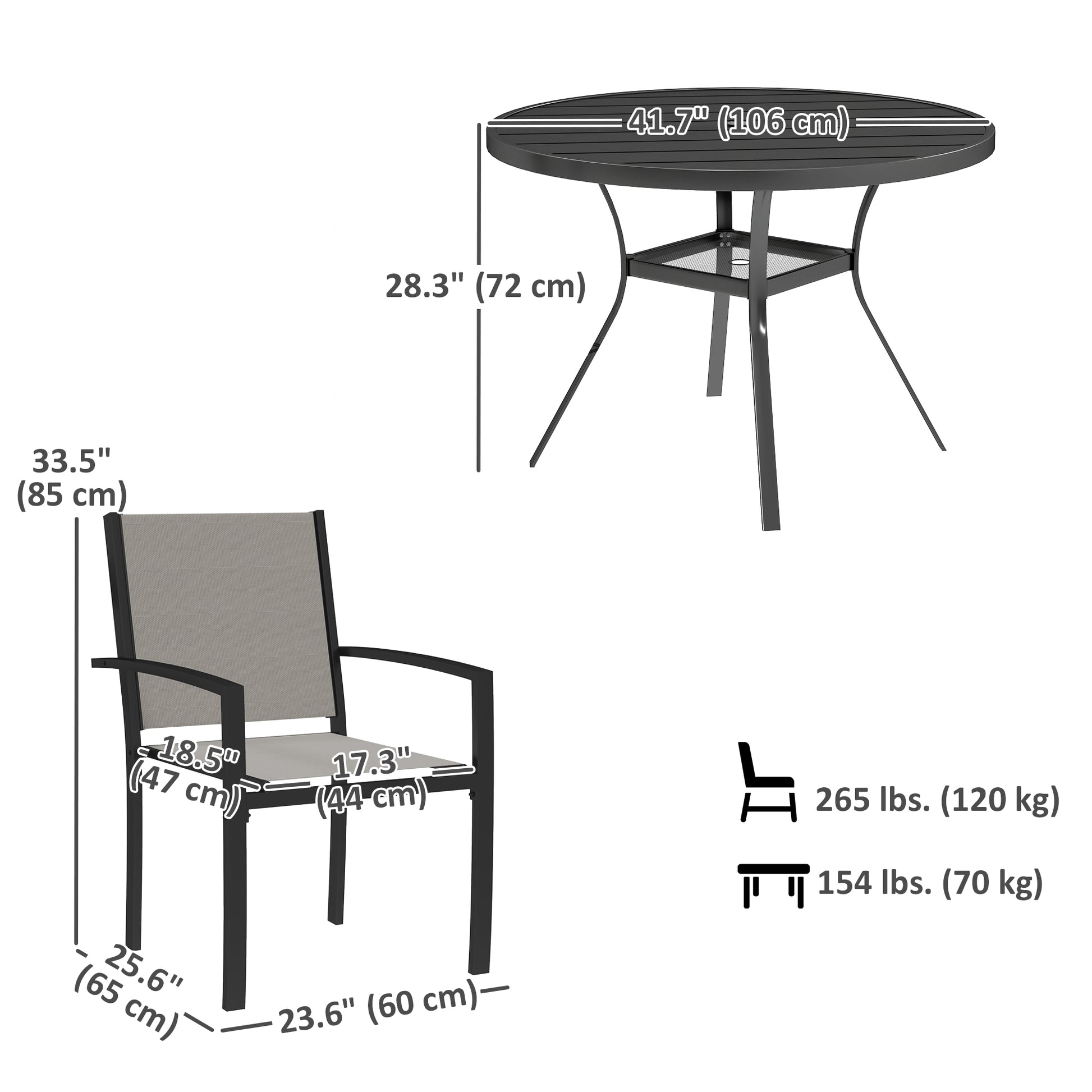 5-Piece Outdoor Dining Set - Round Table & 4 Chairs Grey-DECOROLALA