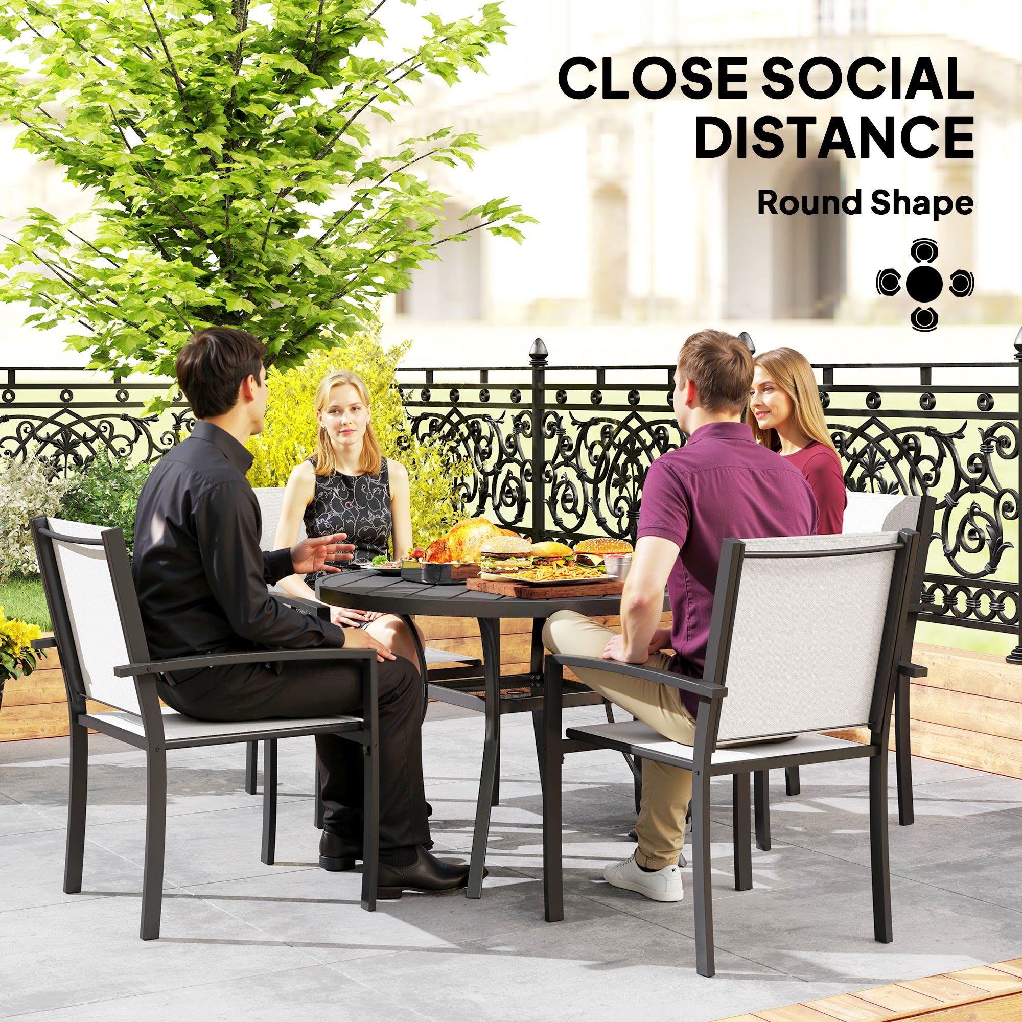 5-Piece Outdoor Dining Set - Round Table & 4 Chairs Grey-DECOROLALA