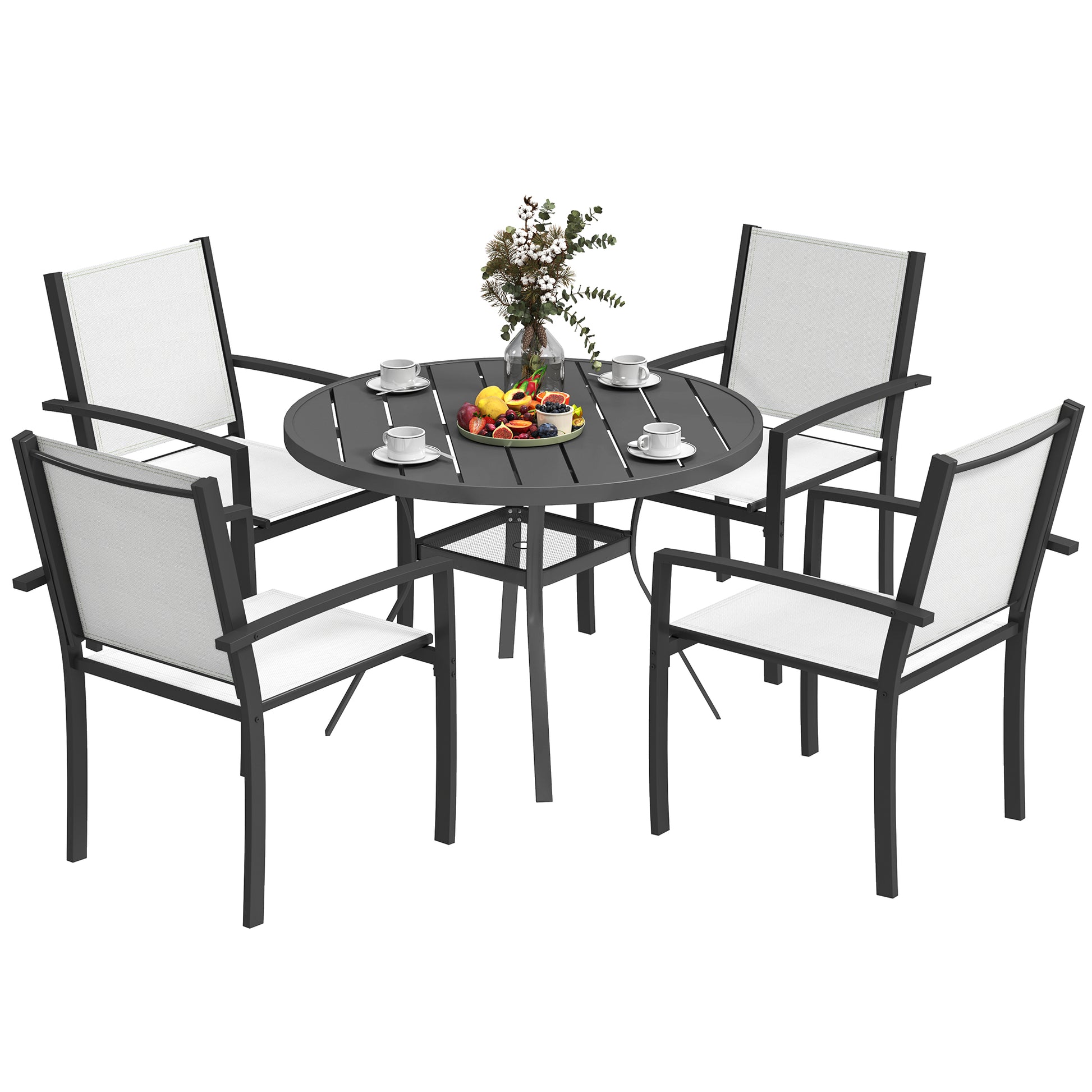 5-Piece Outdoor Dining Set - Round Table & 4 Chairs Grey-DECOROLALA