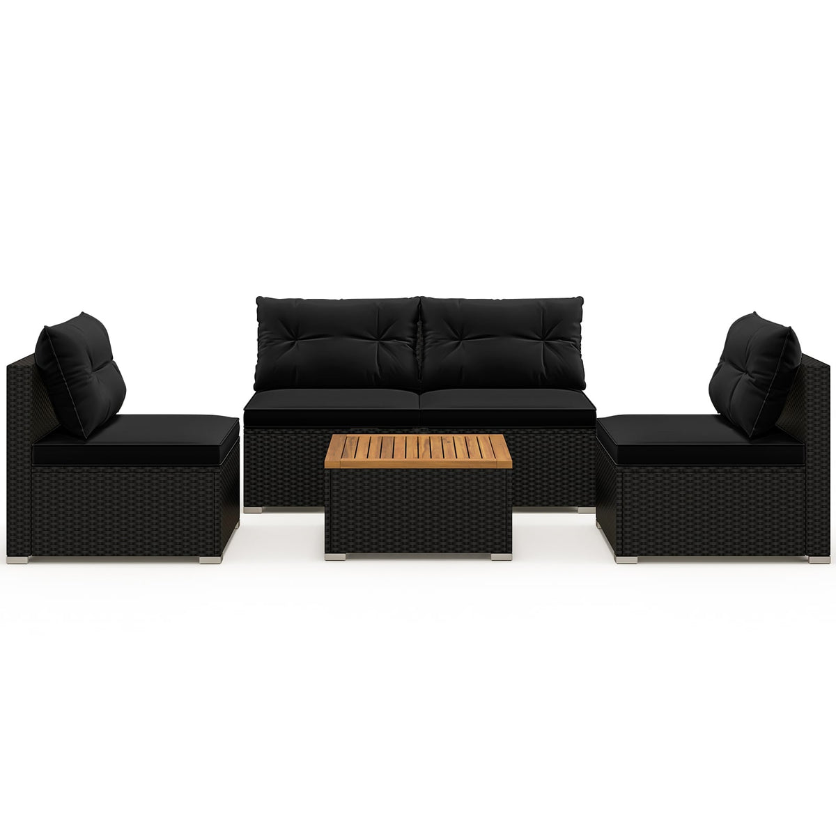 5 Piece Outdoor Furniture Set with Solid Tabletop and Soft Cushions-Black-Outdoor Sectional Sofas-DECOROLALA