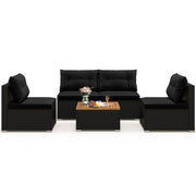 5 Piece Outdoor Furniture Set with Solid Tabletop and Soft Cushions-Black-Outdoor Sectional Sofas-DECOROLALA