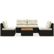 5 Piece Outdoor Furniture Set with Solid Tabletop and Soft Cushions-Off White-Outdoor Sectional Sofas-DECOROLALA