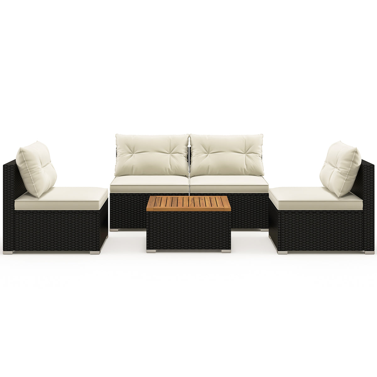 5 Piece Outdoor Furniture Set with Solid Tabletop and Soft Cushions-Off White-Outdoor Sectional Sofas-DECOROLALA
