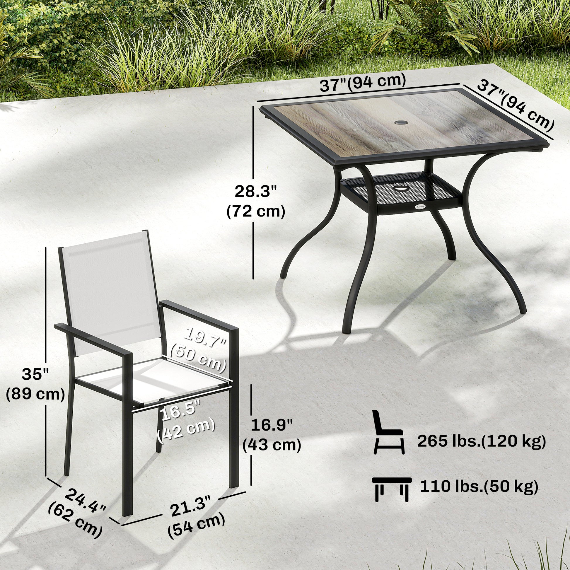 5-Piece Outdoor Patio Dining Set - Light Grey/Black-DECOROLALA