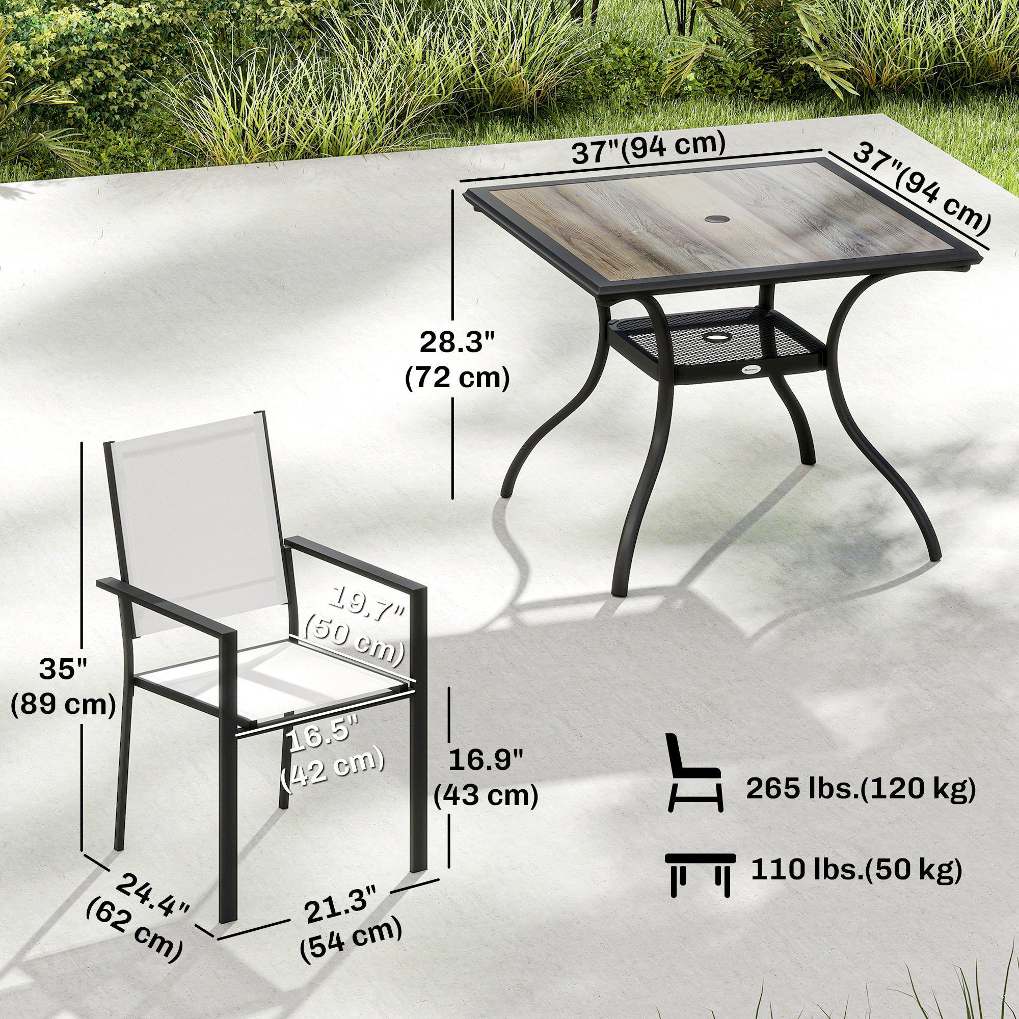 5-Piece Outdoor Patio Dining Set - Light Grey/Black-DECOROLALA