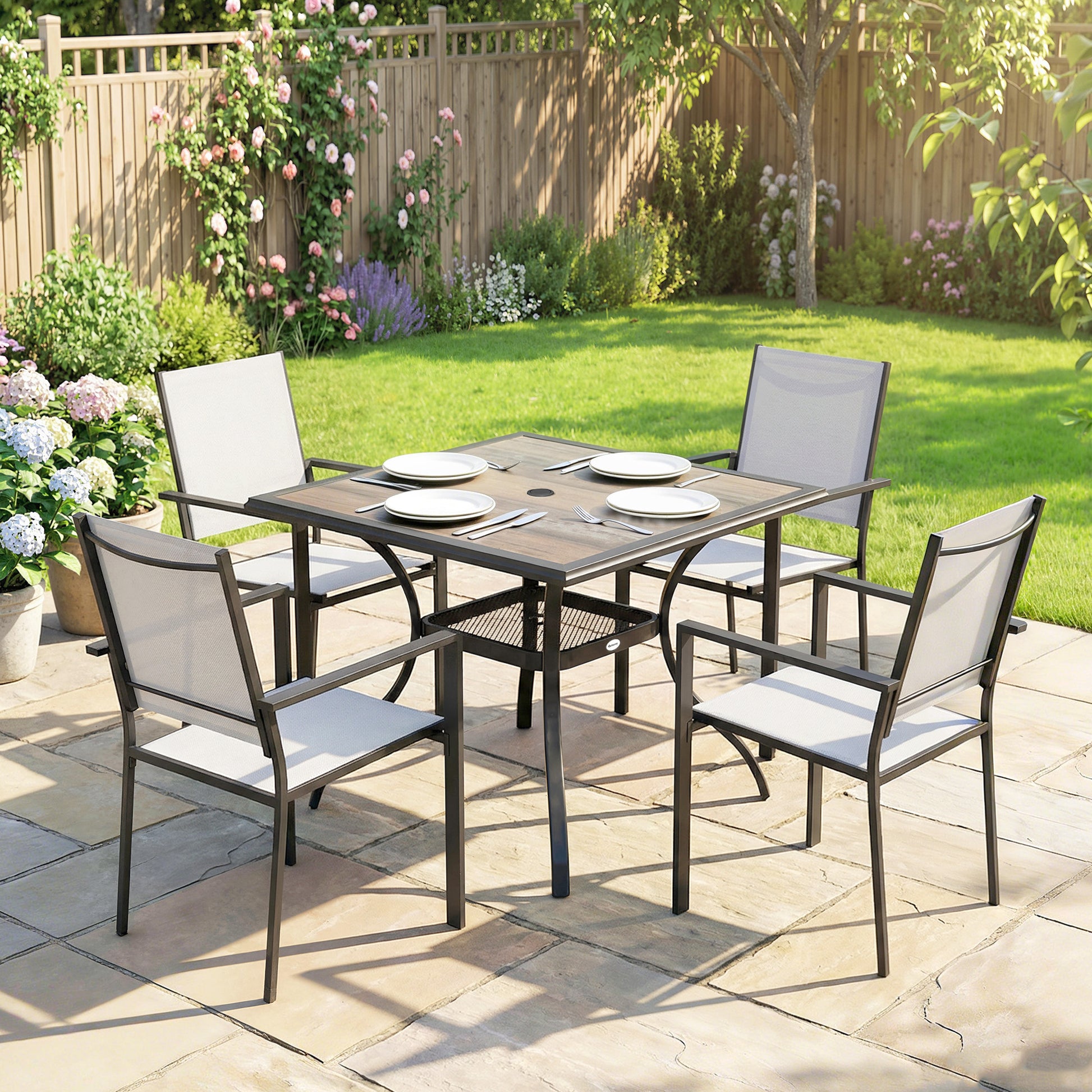 5-Piece Outdoor Patio Dining Set - Light Grey/Black-DECOROLALA