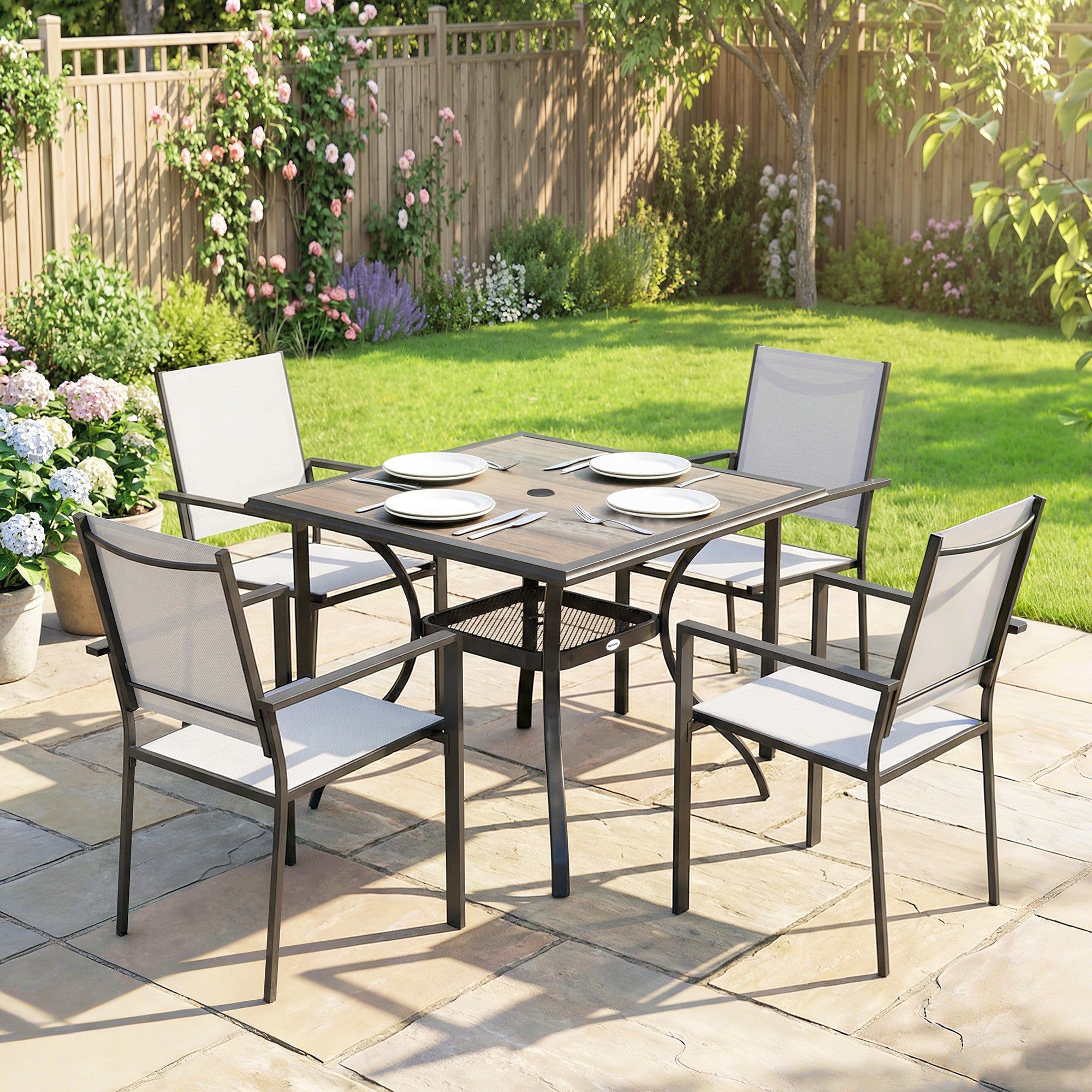 5-Piece Outdoor Patio Dining Set - Light Grey/Black-DECOROLALA