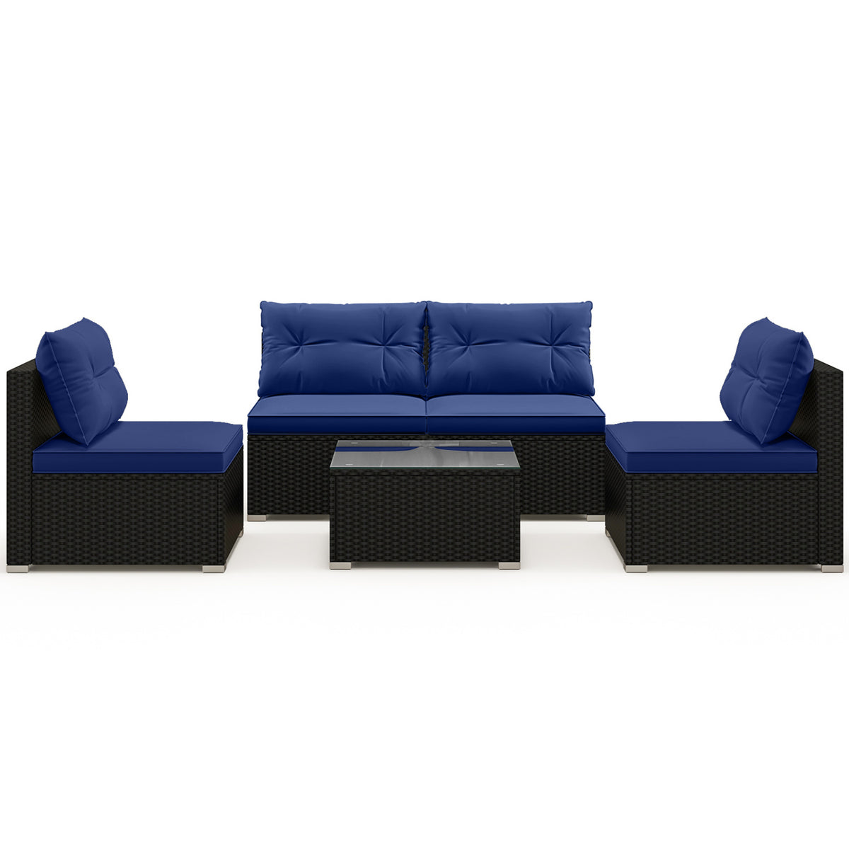 5-Piece Outdoor Patio Furniture Set with Cushions and Coffee Table-Navy-Outdoor Sectional Sofas-DECOROLALA