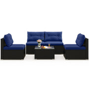 5-Piece Outdoor Patio Furniture Set with Cushions and Coffee Table-Navy-Outdoor Sectional Sofas-DECOROLALA
