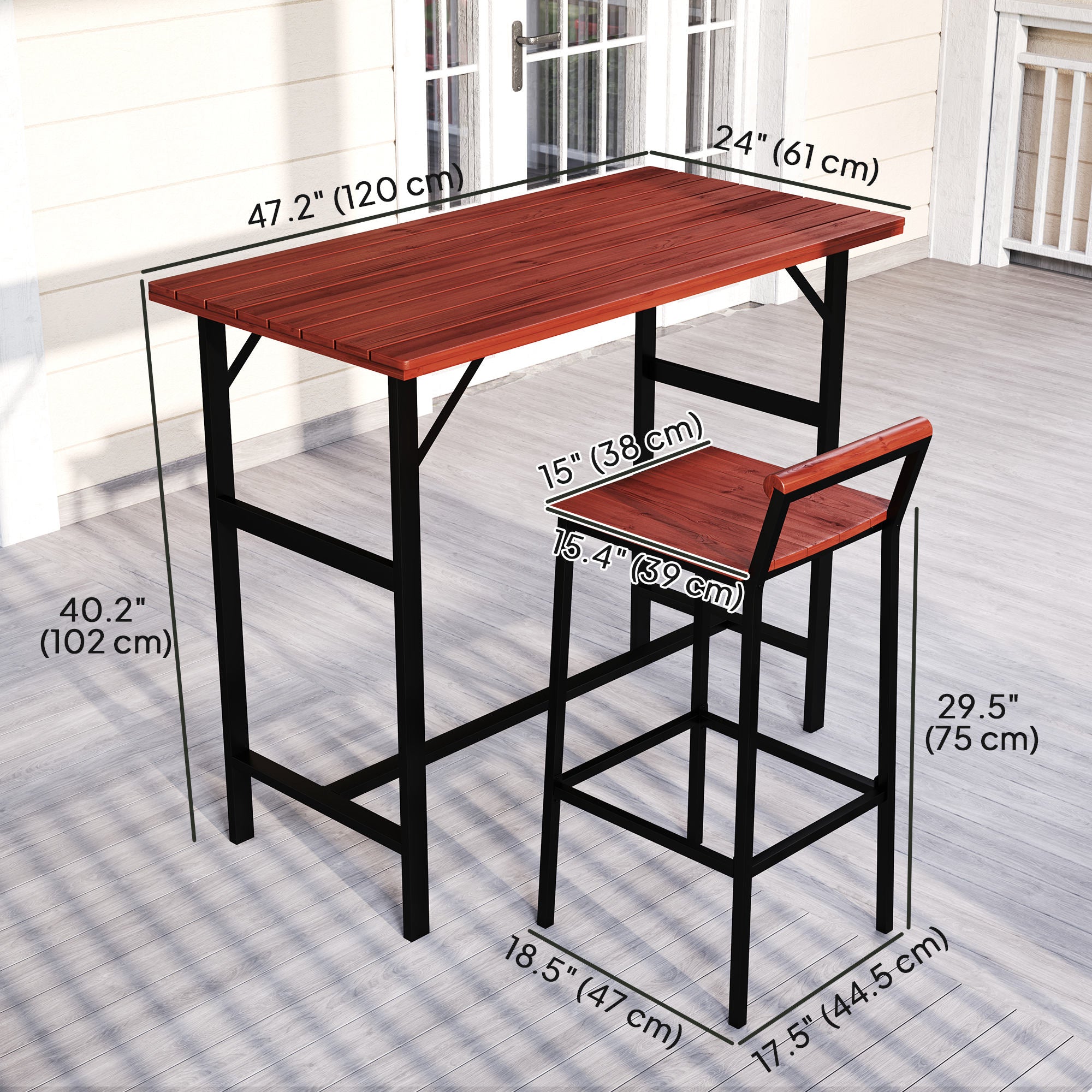 5 Piece Patio Bar Set, 47" Table, 4 Bar Stools, Brown, Outdoor Patio-DECOROLALA