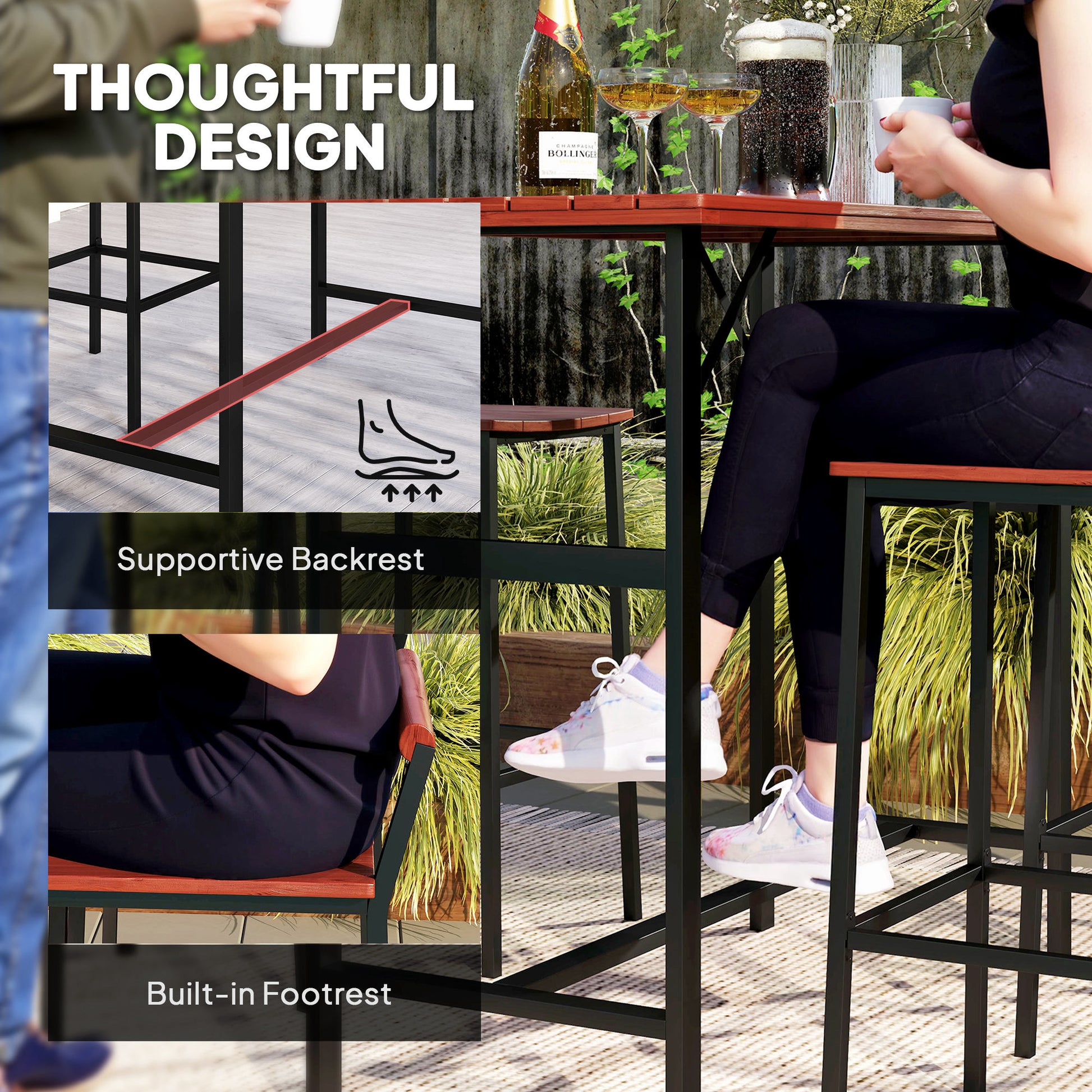 5 Piece Patio Bar Set, 47" Table, 4 Bar Stools, Brown, Outdoor Patio-DECOROLALA