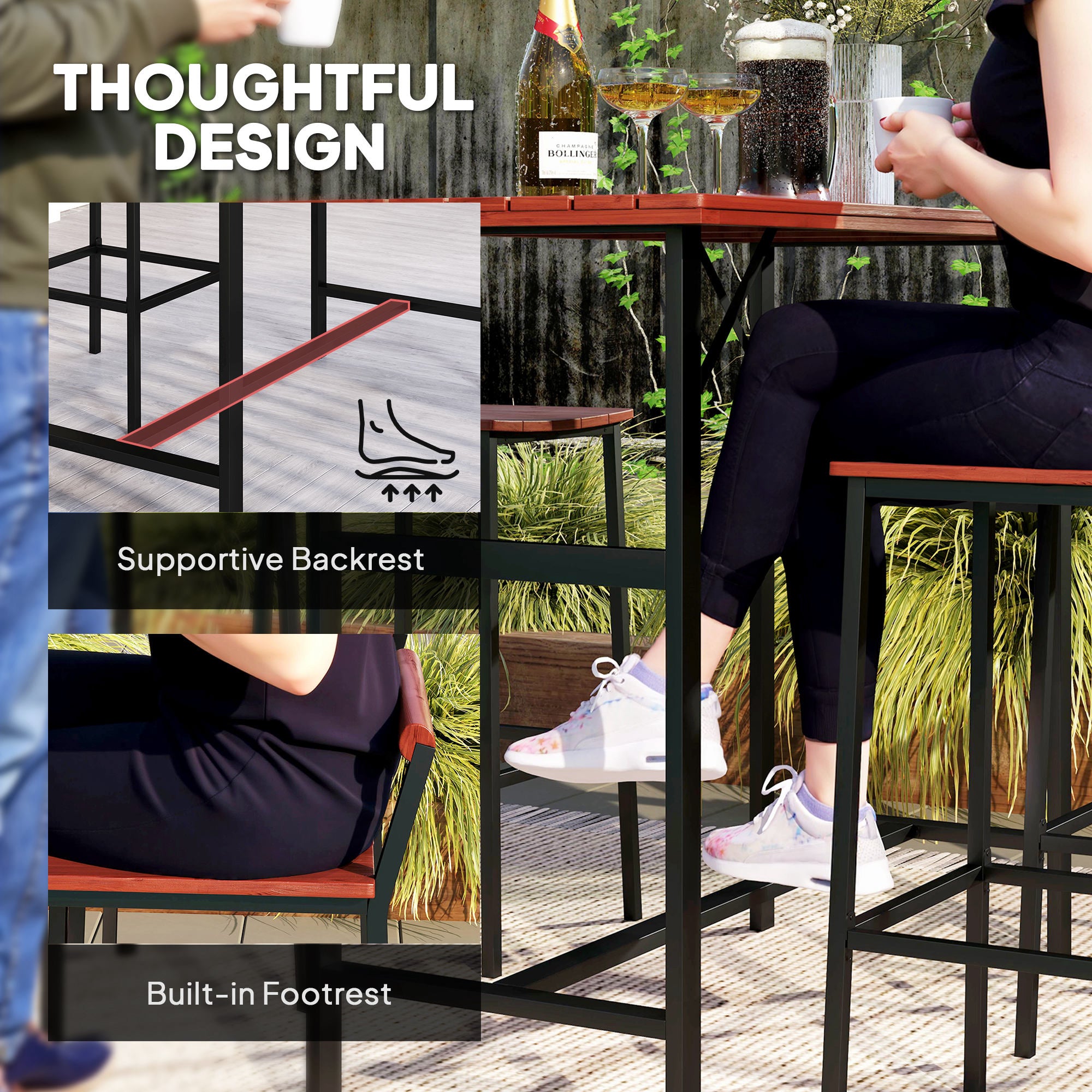 5 Piece Patio Bar Set, 47" Table, 4 Bar Stools, Brown, Outdoor Patio-DECOROLALA