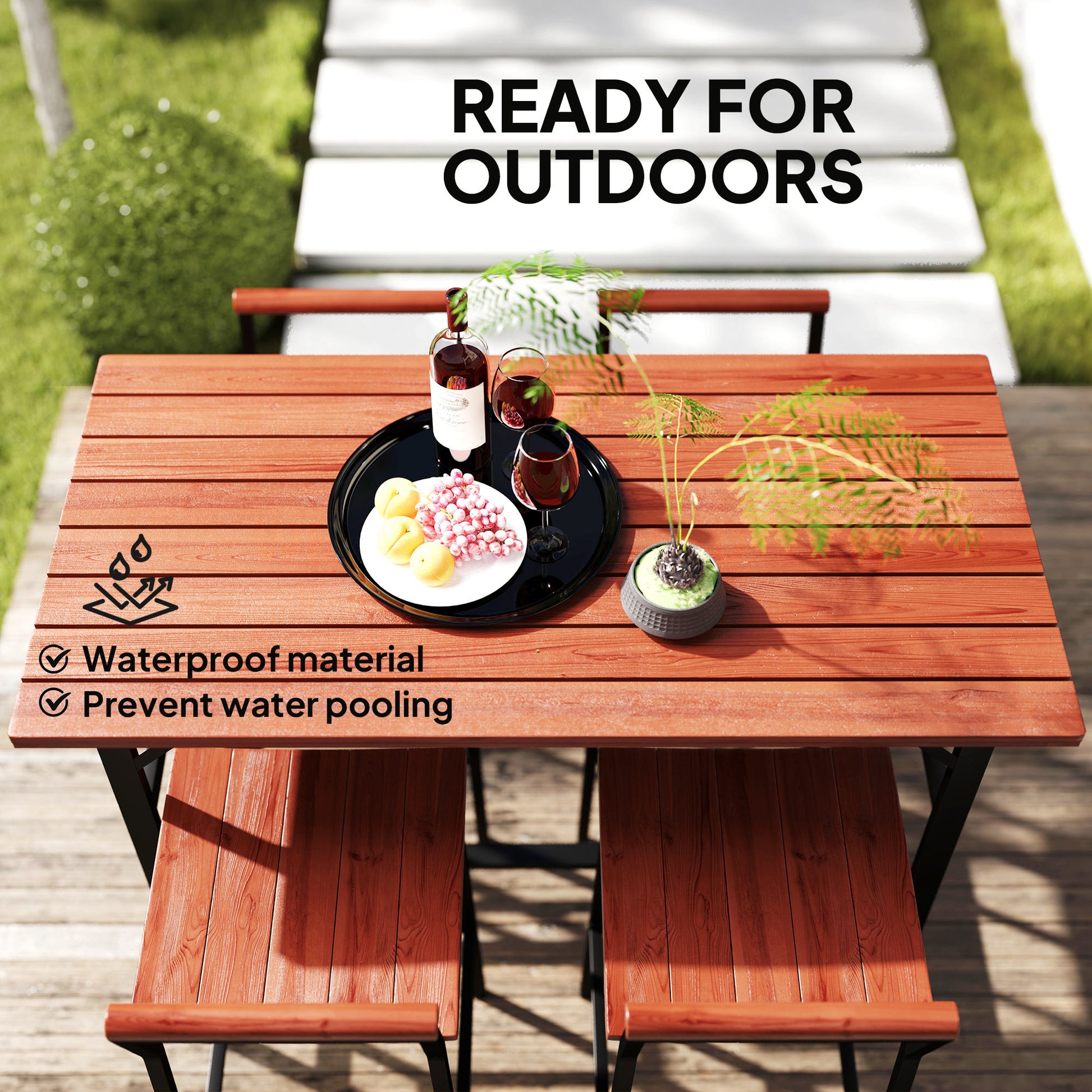 5 Piece Patio Bar Set, 47" Table, 4 Bar Stools, Brown, Outdoor Patio-DECOROLALA