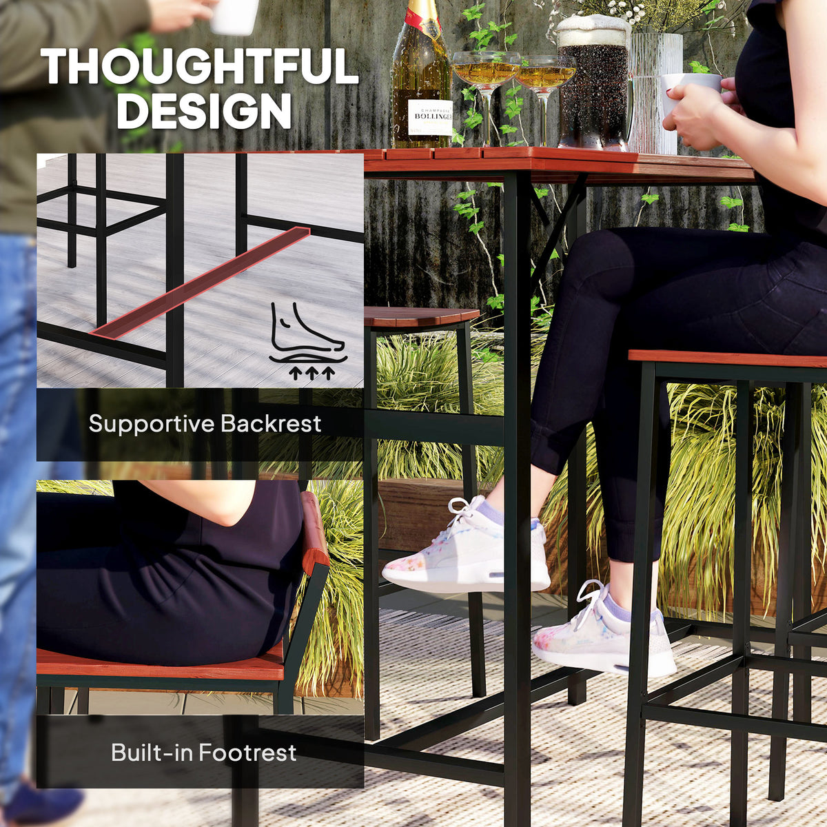 5 Piece Patio Bar Set, 47" Table, 4 Bar Stools, Brown, Outdoor Patio-DECOROLALA