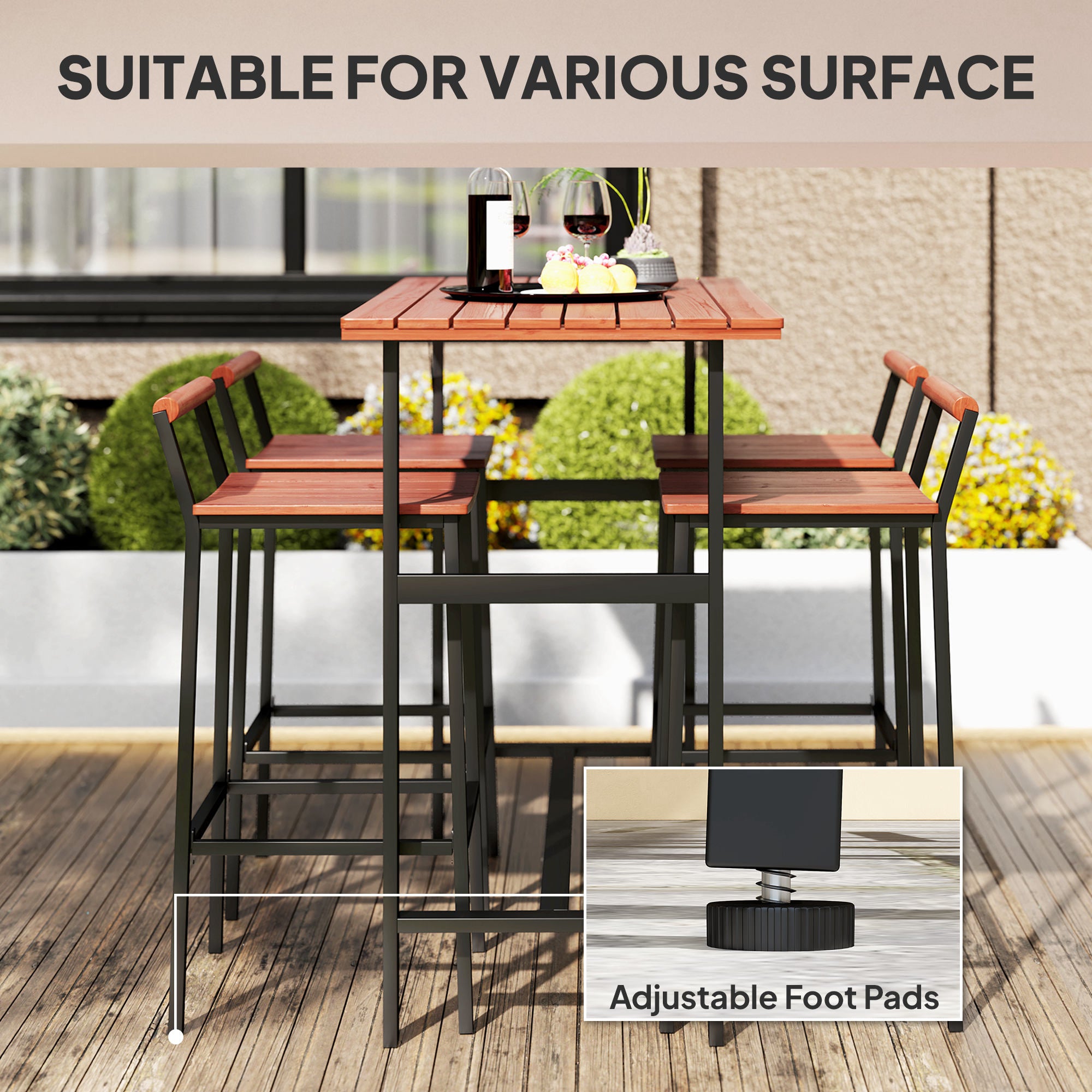 5 Piece Patio Bar Set, 47" Table, 4 Bar Stools, Brown, Outdoor Patio-DECOROLALA