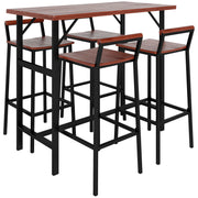 5 Piece Patio Bar Set, 47" Table, 4 Bar Stools, Brown, Outdoor Patio-DECOROLALA