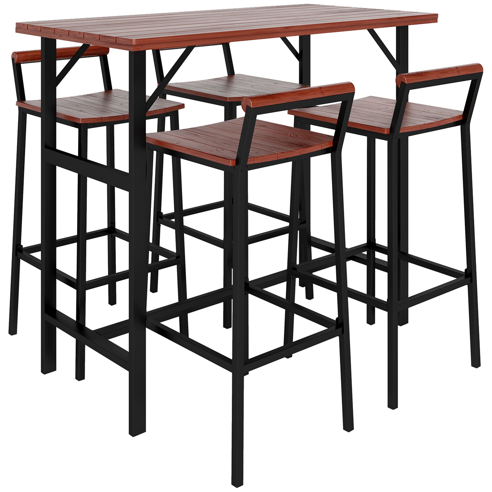 5 Piece Patio Bar Set, 47" Table, 4 Bar Stools, Brown, Outdoor Patio-DECOROLALA