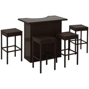 5-Piece Patio Bar Set - Dark Brown Wicker Table & Chairs with Tempered Glass Top-DECOROLALA
