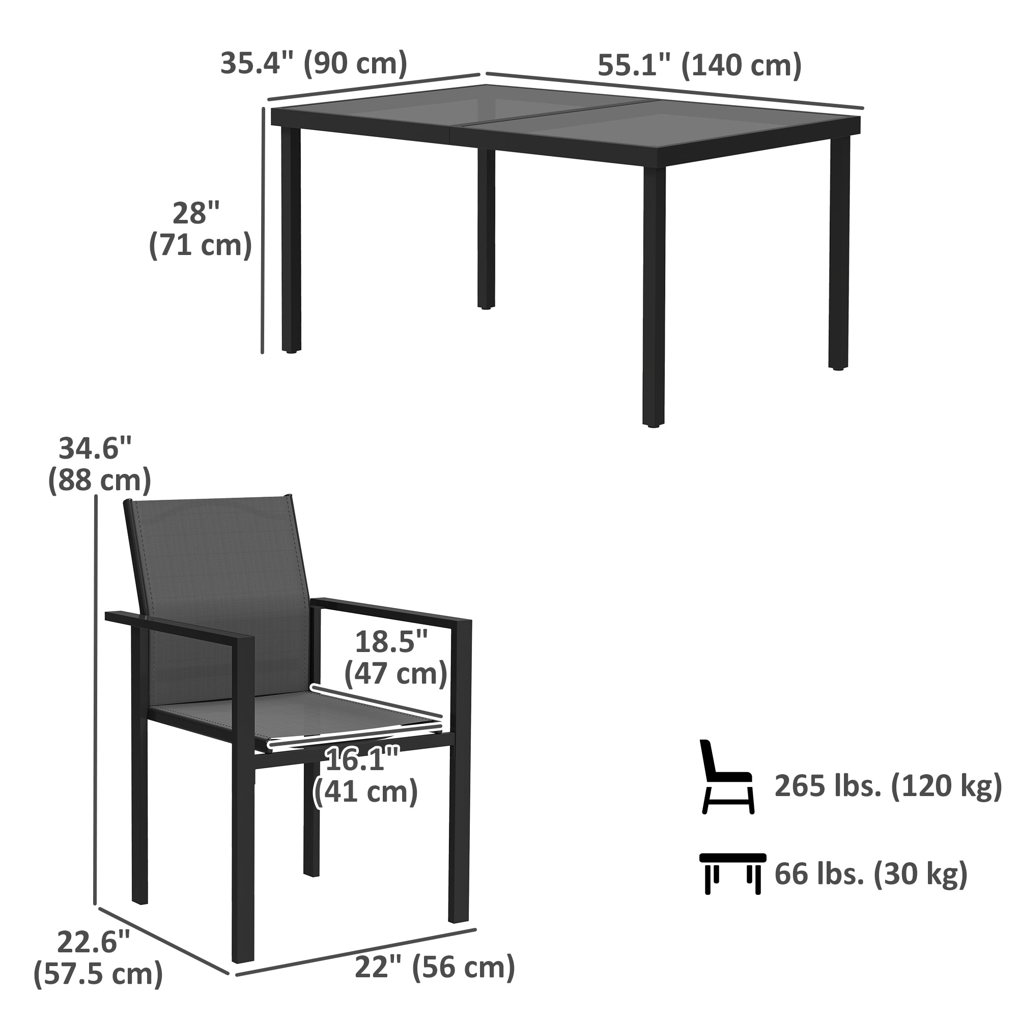 5-Piece Patio Dining Set - Black Stackable-DECOROLALA
