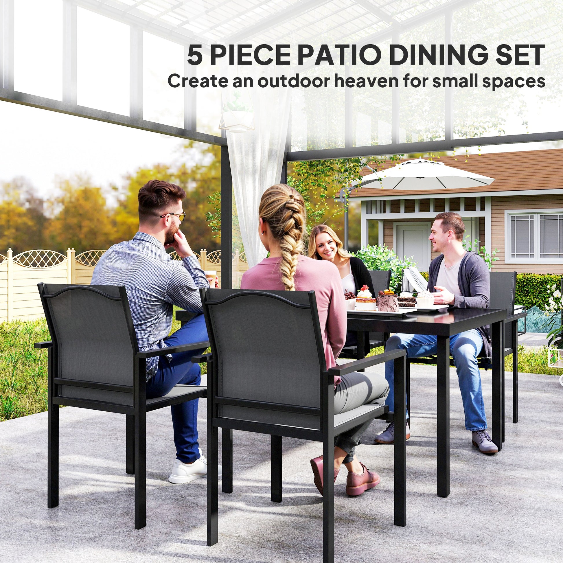 5-Piece Patio Dining Set - Black Stackable-DECOROLALA