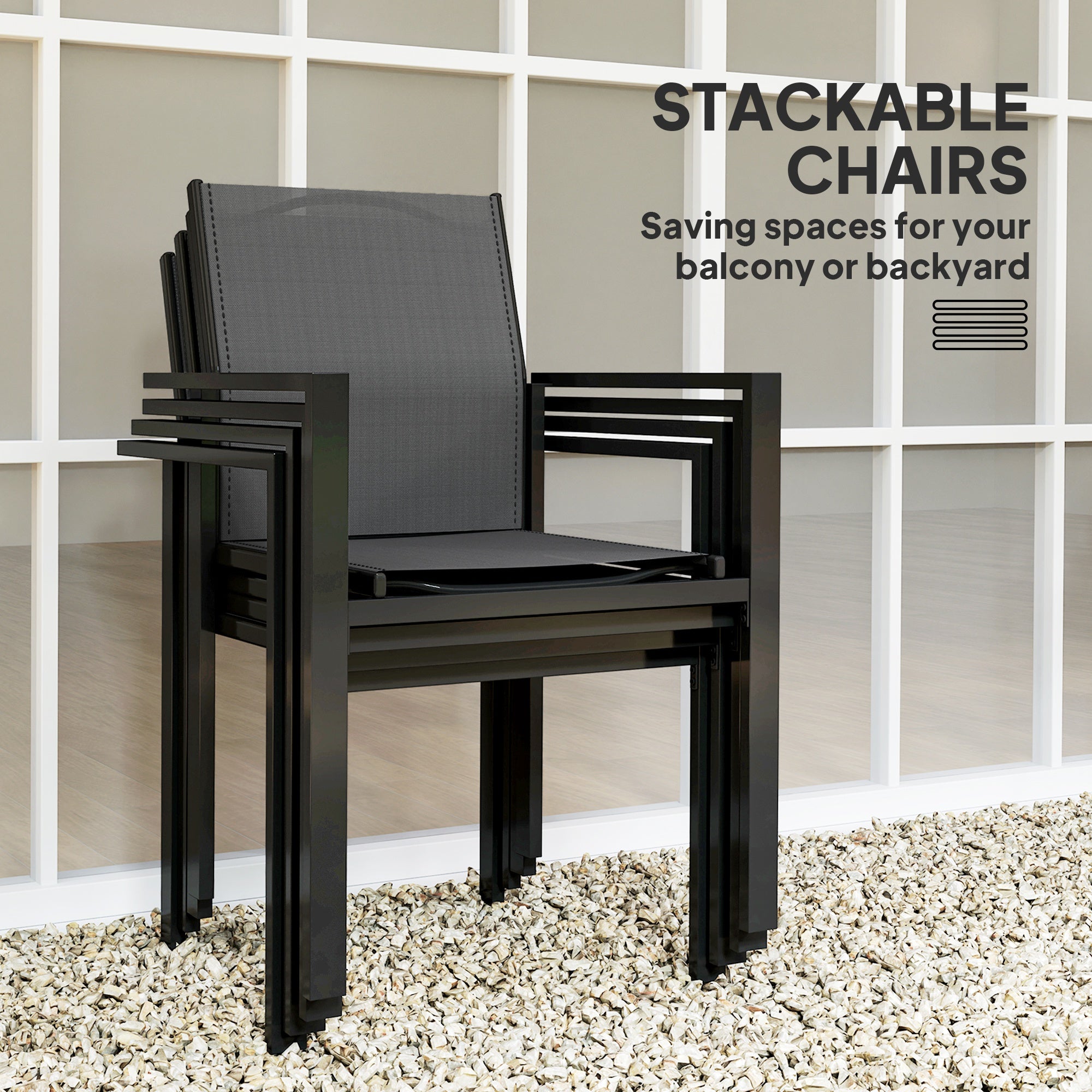 5-Piece Patio Dining Set - Black Stackable-DECOROLALA
