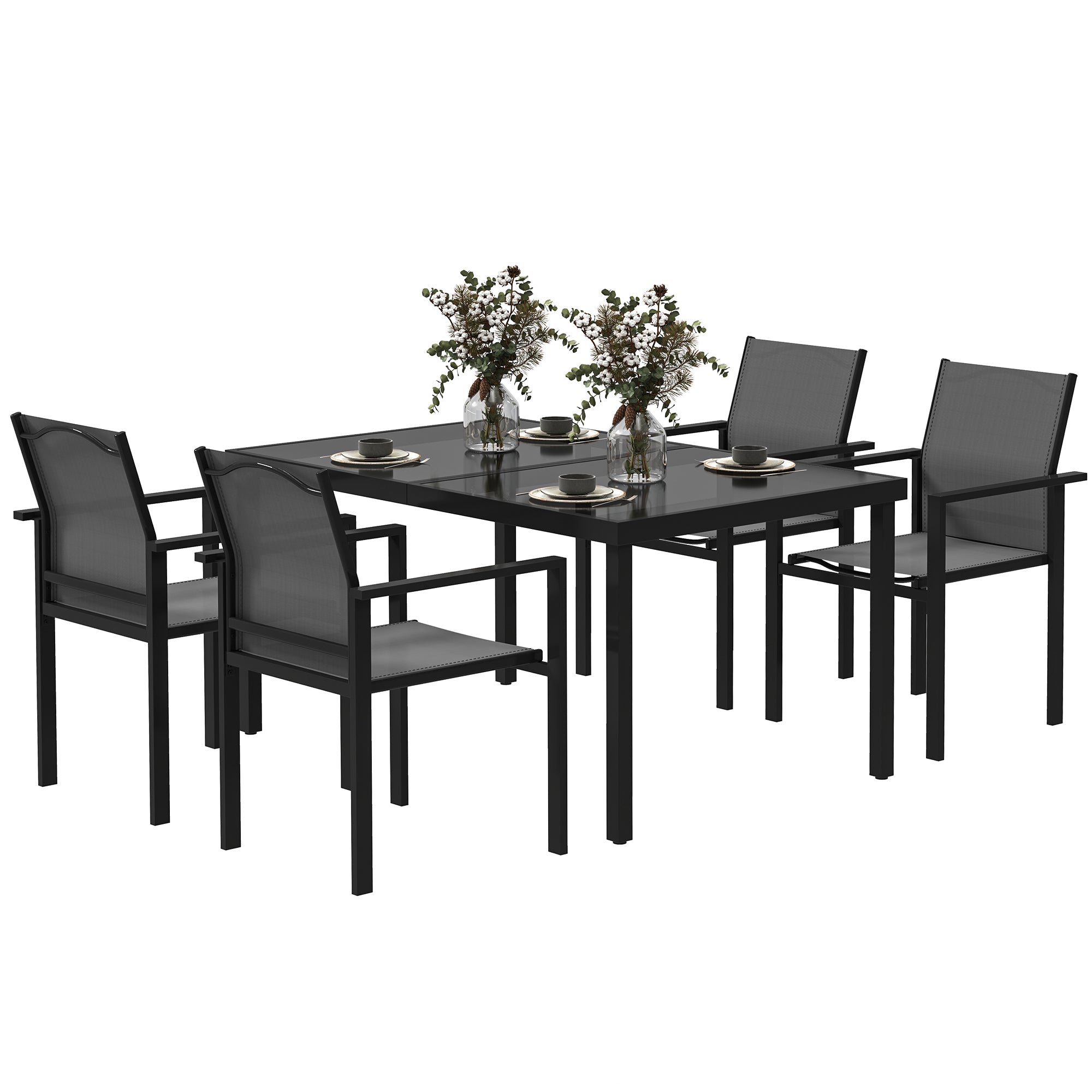 5-Piece Patio Dining Set - Black Stackable-DECOROLALA