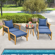 5 Piece Patio Furniture Set with Coffee Table and 2 Ottomans-Navy-Patio Conversation Sets-DECOROLALA