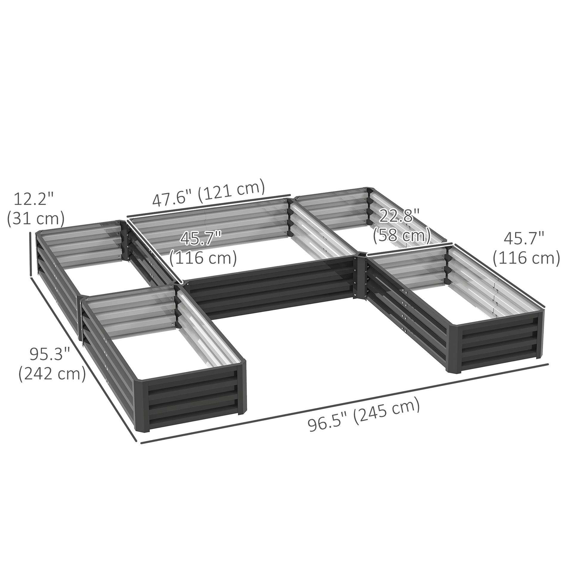 5-Piece Steel Raised Garden Bed Set - 8'x8'x1' Dark Grey-DECOROLALA