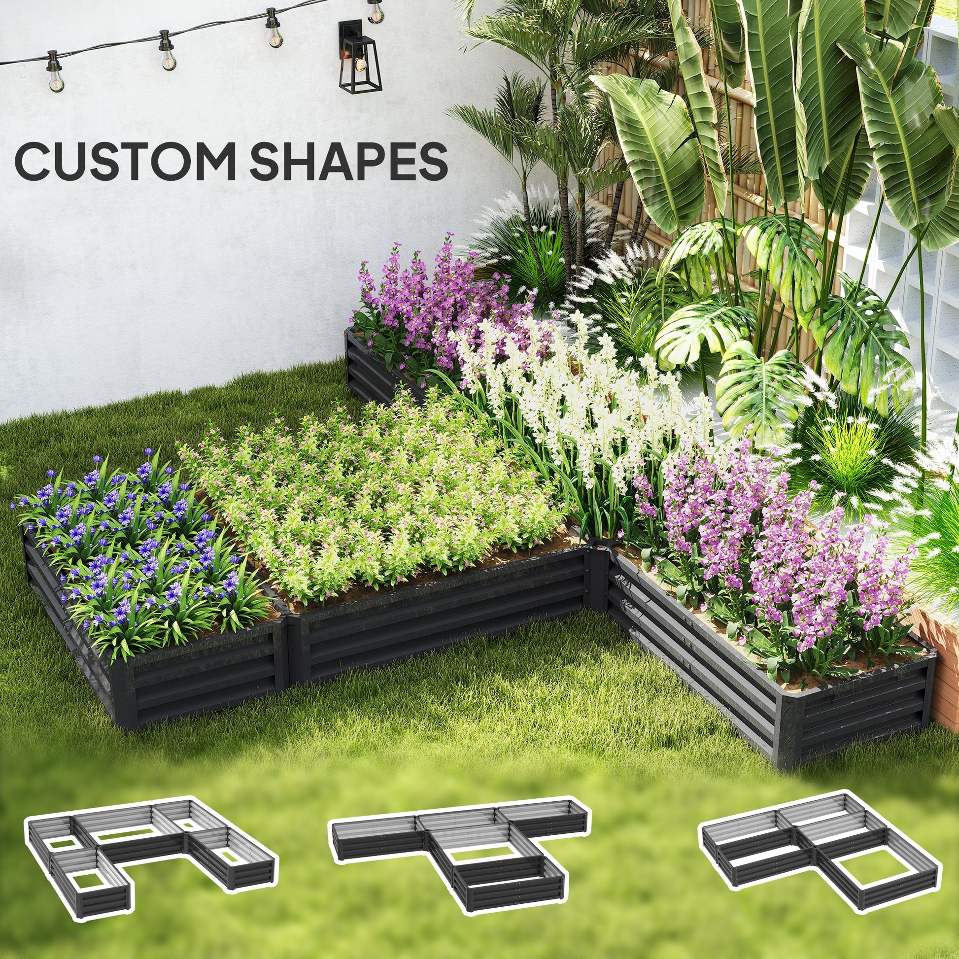 5-Piece Steel Raised Garden Bed Set - 8'x8'x1' Dark Grey-DECOROLALA