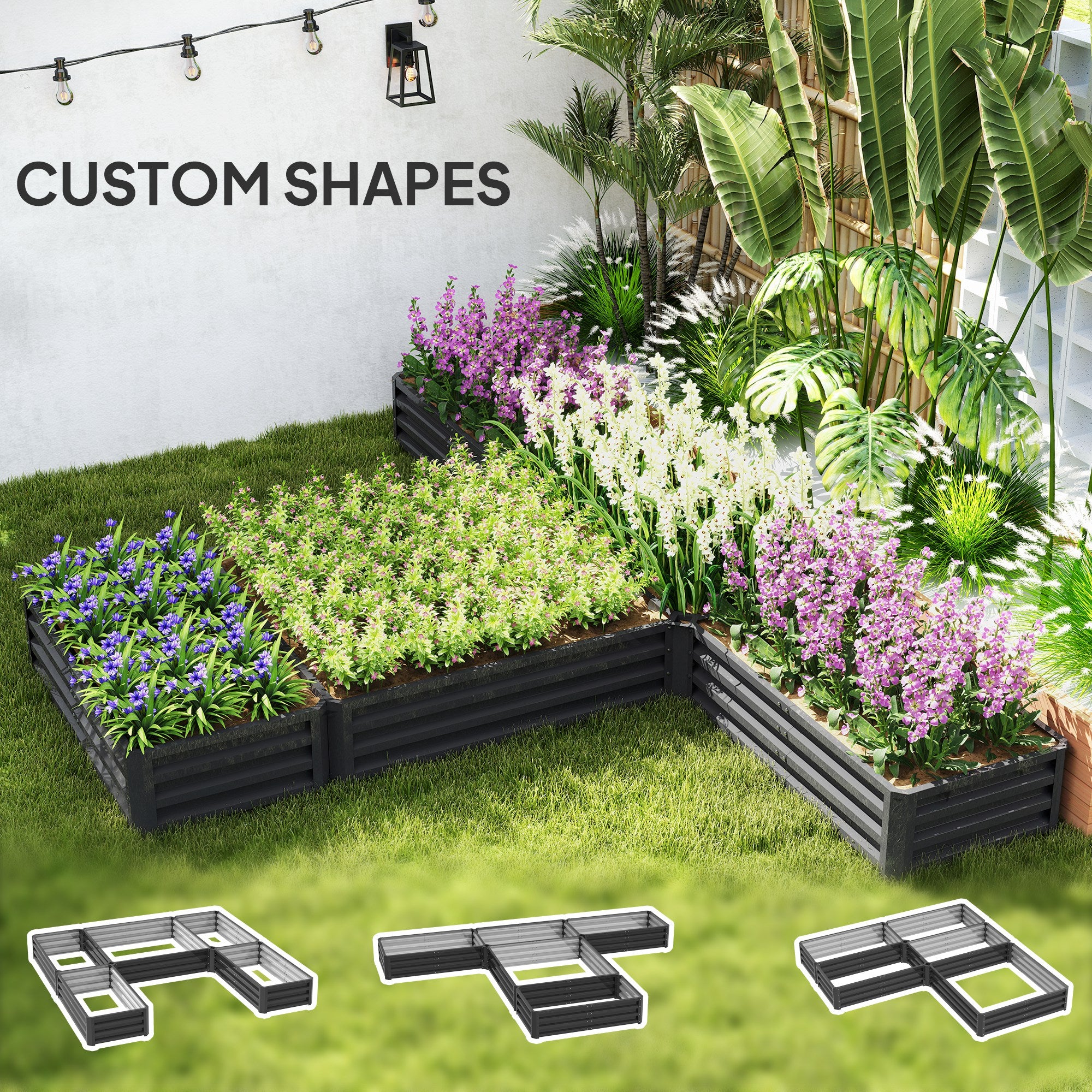 5-Piece Steel Raised Garden Bed Set - 8'x8'x1' Dark Grey-DECOROLALA