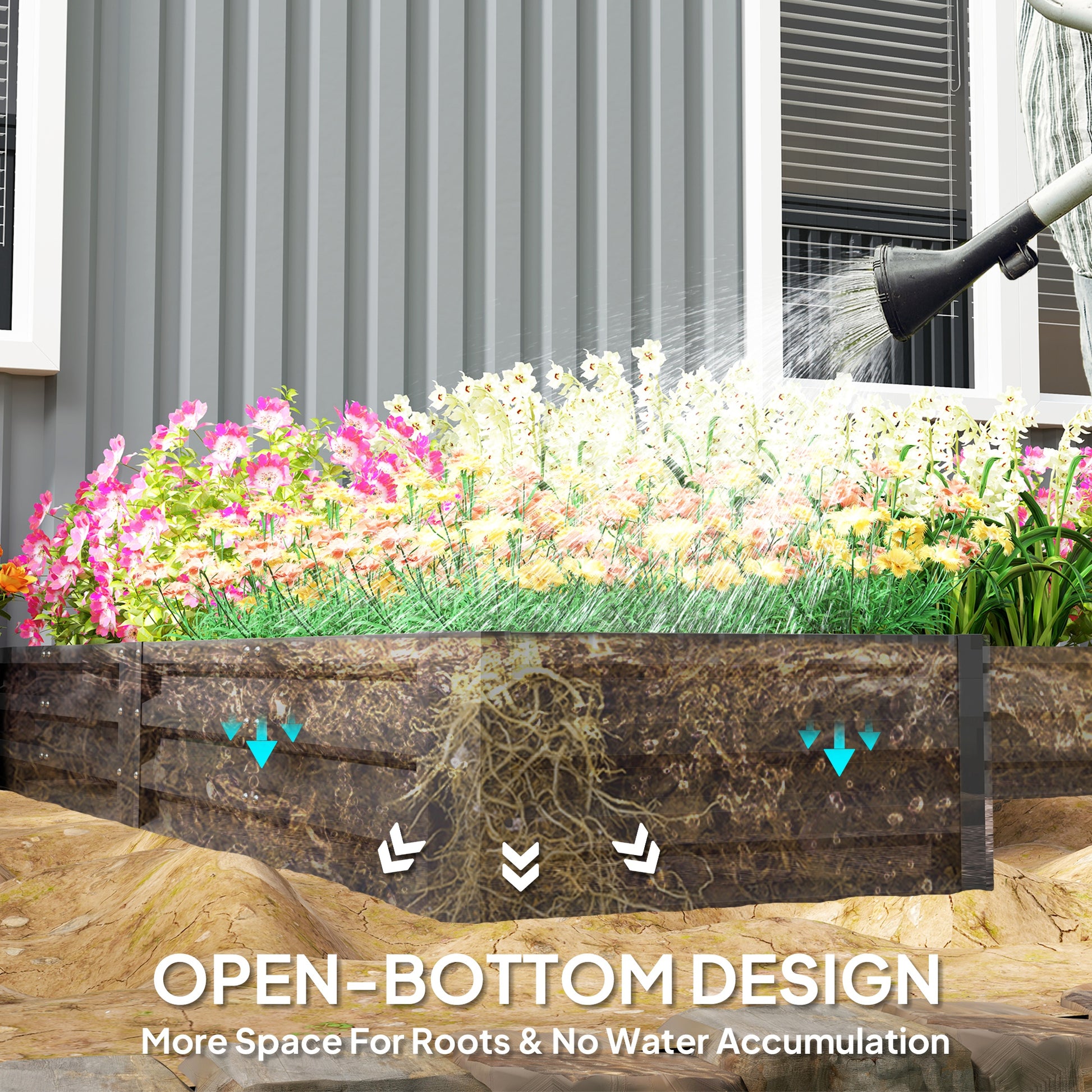 5-Piece Steel Raised Garden Bed Set - 8'x8'x1' Dark Grey-DECOROLALA