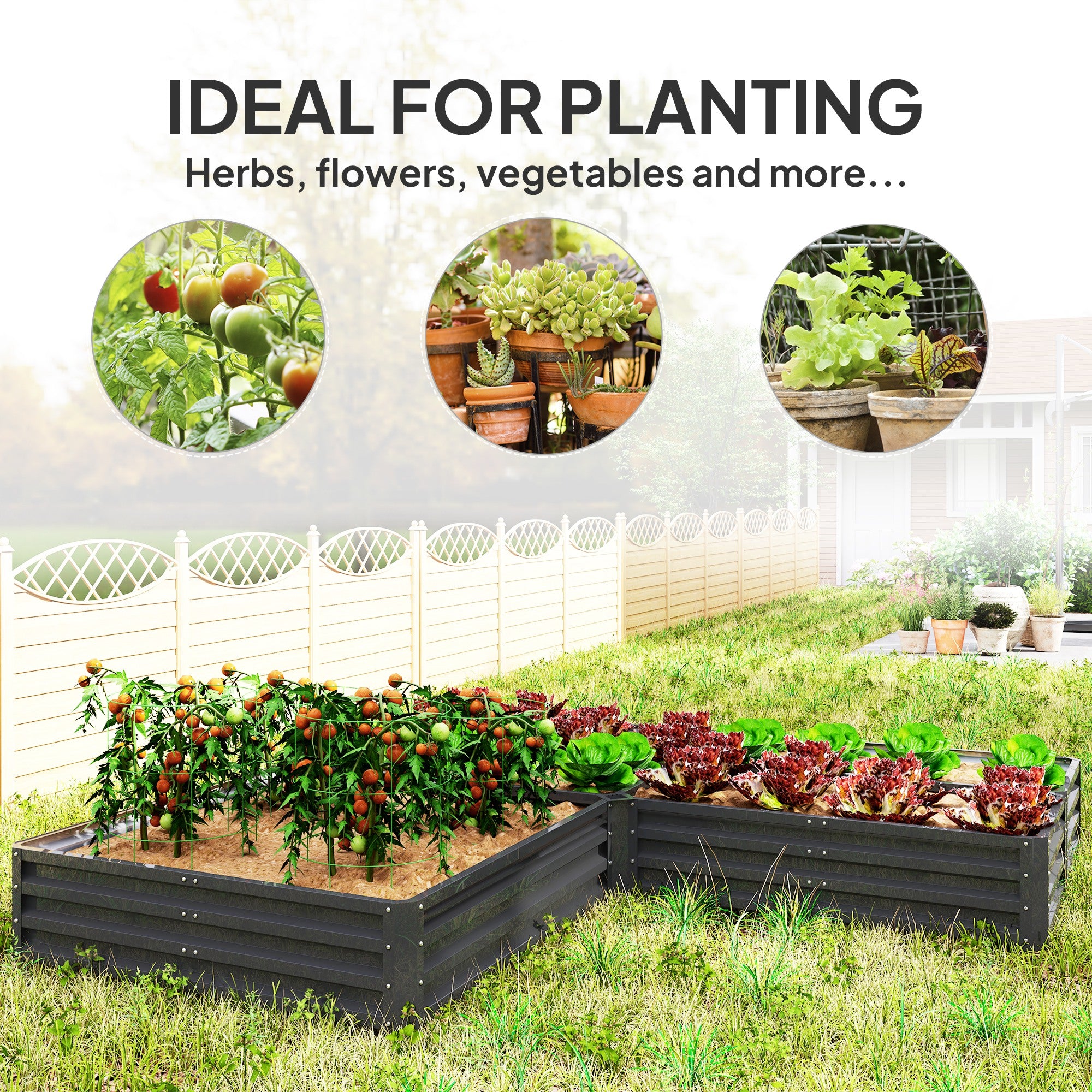 5-Piece Steel Raised Garden Bed Set - 8'x8'x1' Dark Grey-DECOROLALA