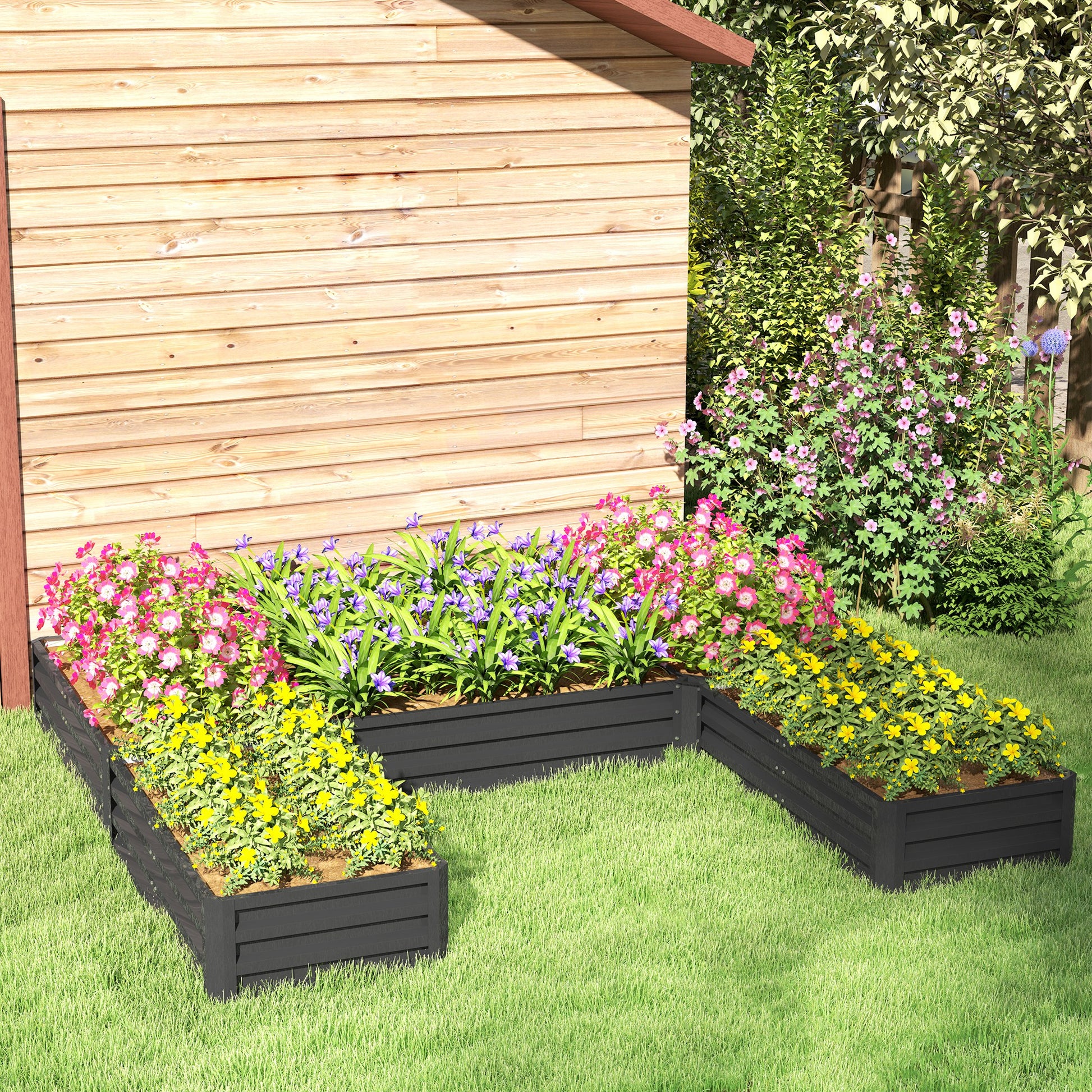 5-Piece Steel Raised Garden Bed Set - 8'x8'x1' Dark Grey-DECOROLALA