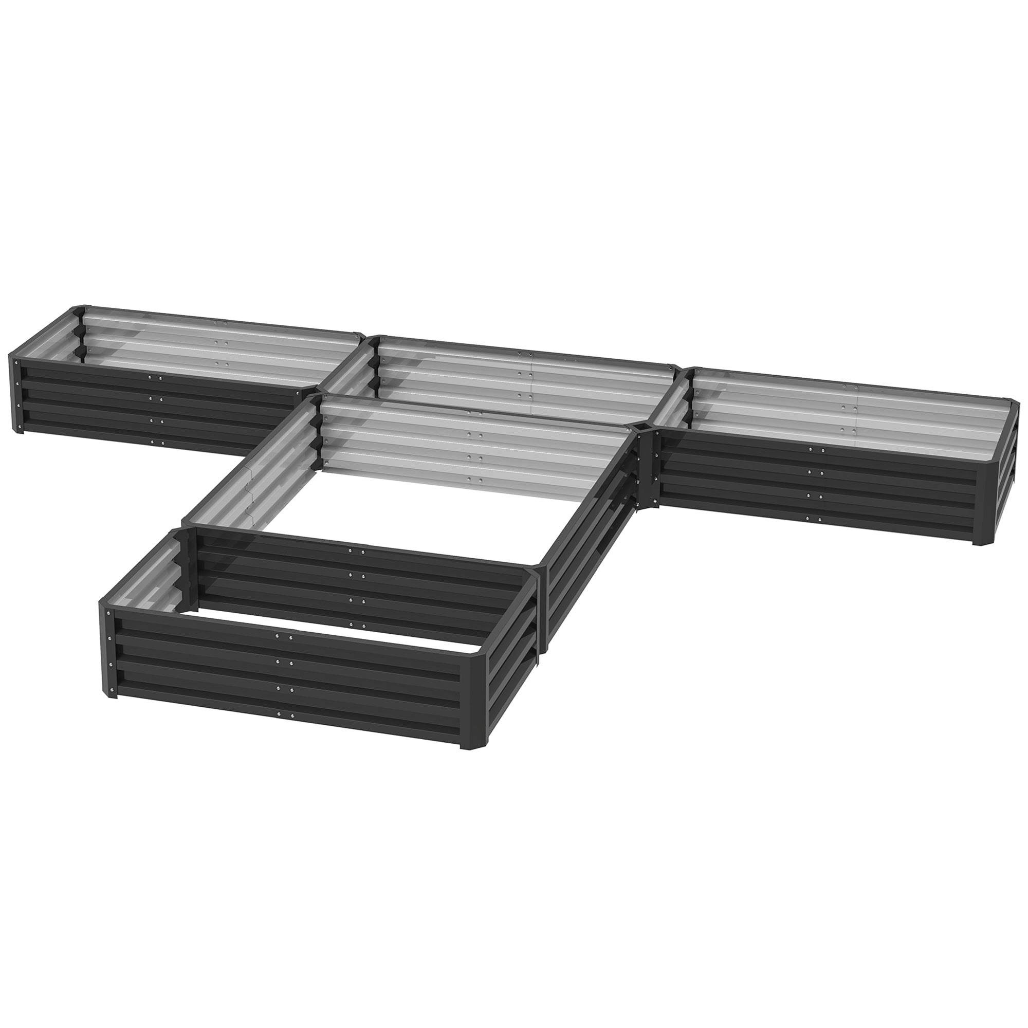5-Piece Steel Raised Garden Bed Set - 8'x8'x1' Dark Grey-DECOROLALA