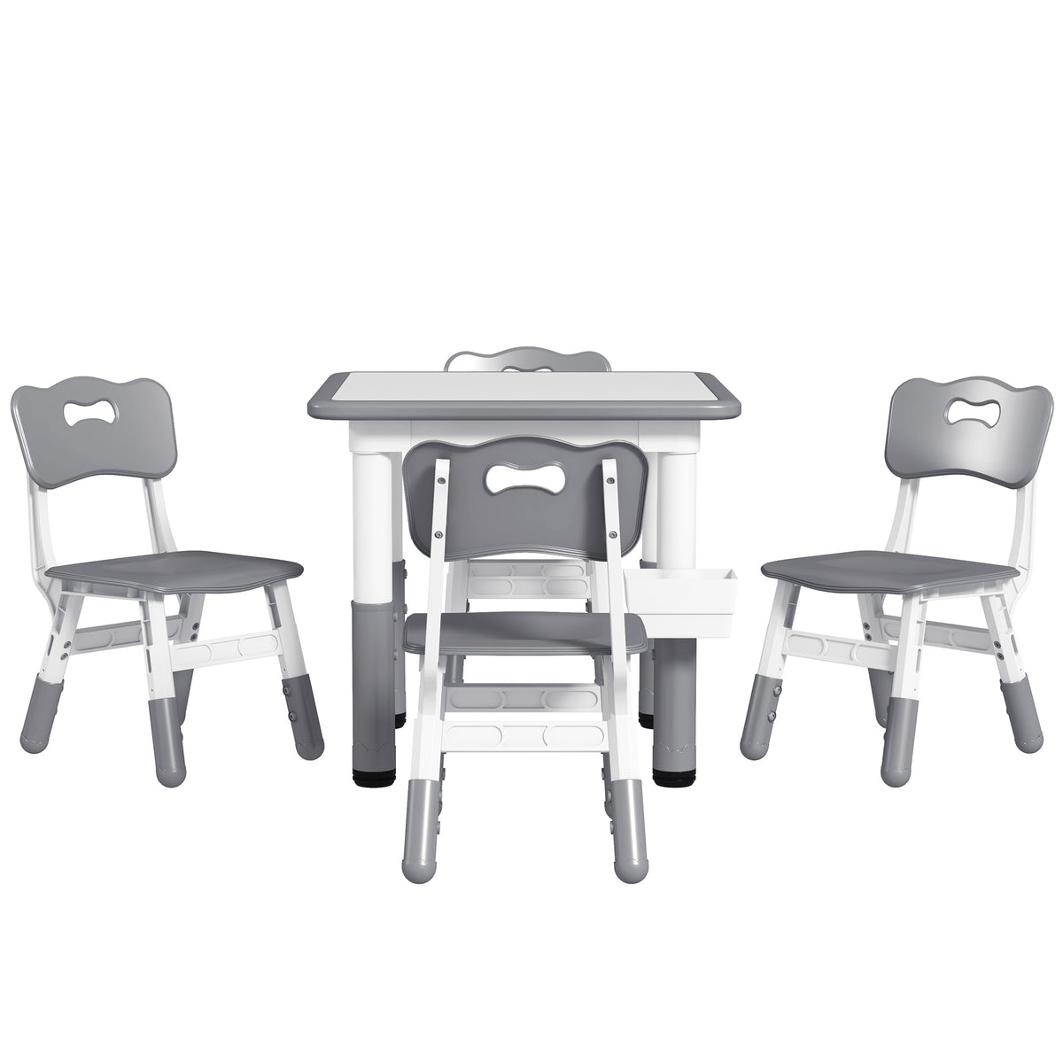 Aosom 5-Piece Toddler Table and Chair Set - Height Adjustable Grey-Toys & Games > Toddler & Kids Furniture > Kids Table Sets-DECOROLALA