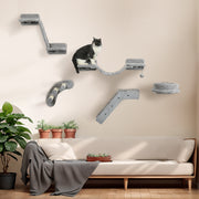 5-Piece Wall Mounted Cat Shelves Set with Bed and Ladder - Grey-Cats-DECOROLALA